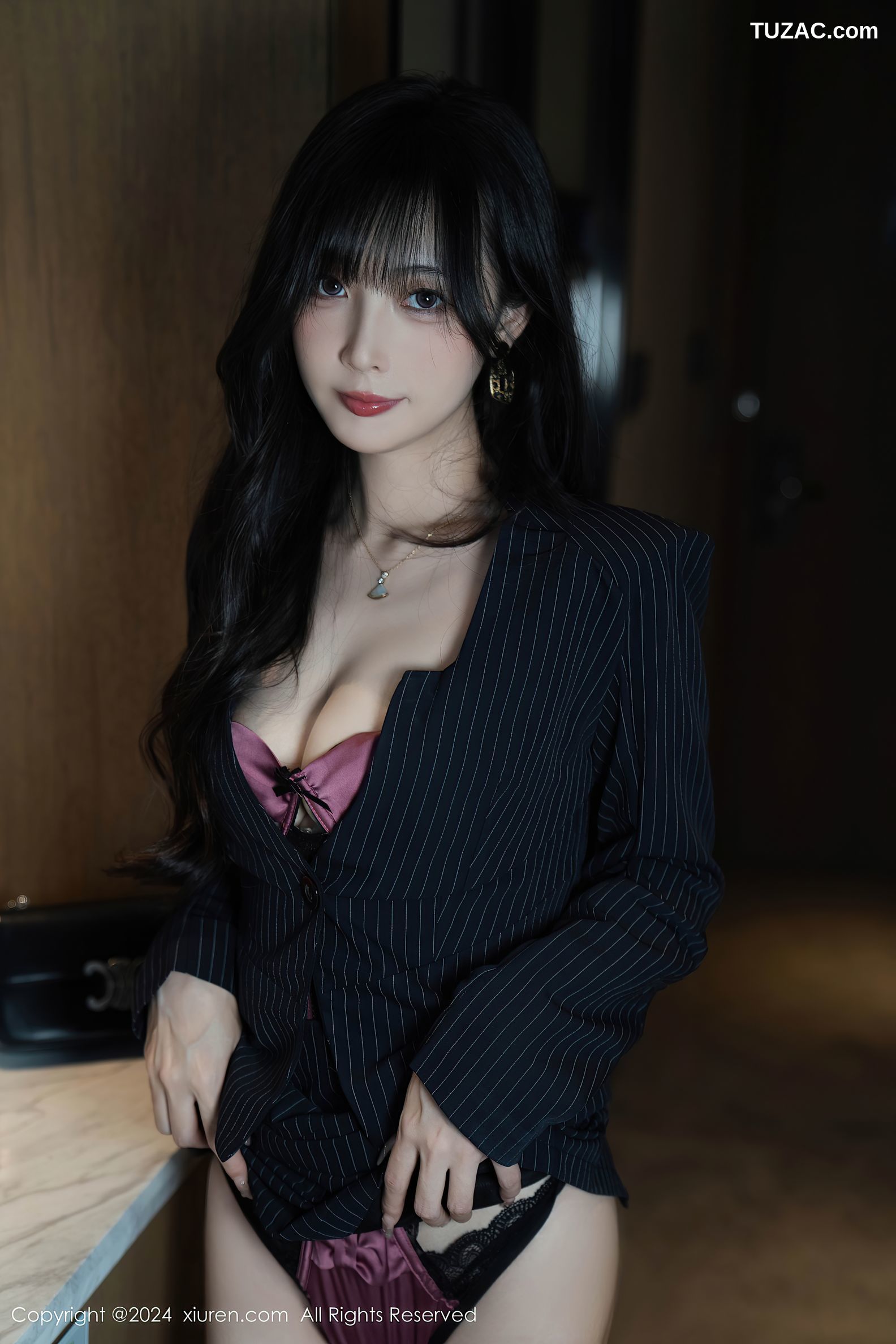 XiuRen秀人网-9186-林星阑-OL黑条纹套装紫色情趣内衣-2024.09.20