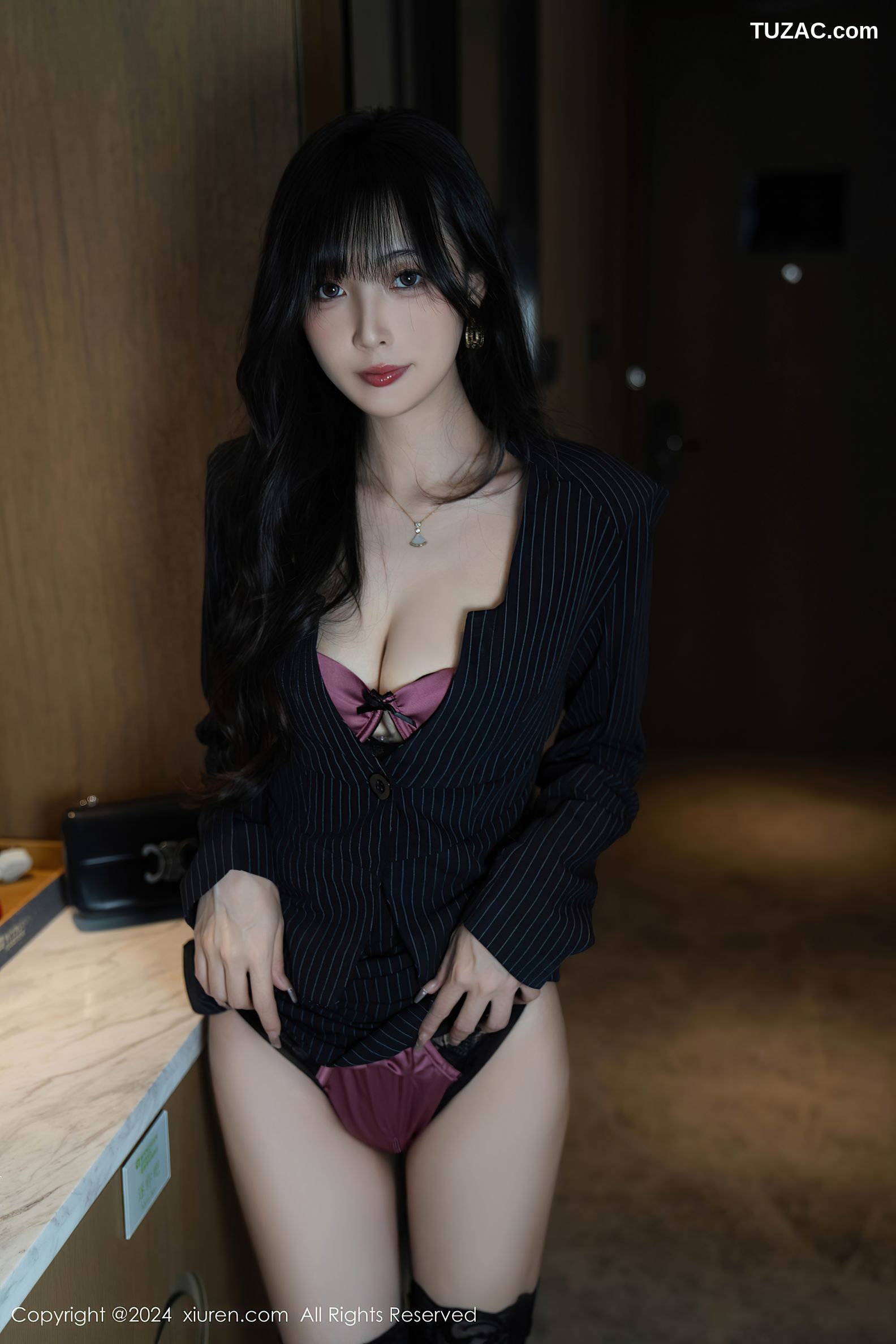 XiuRen秀人网-9186-林星阑-OL黑条纹套装紫色情趣内衣-2024.09.20