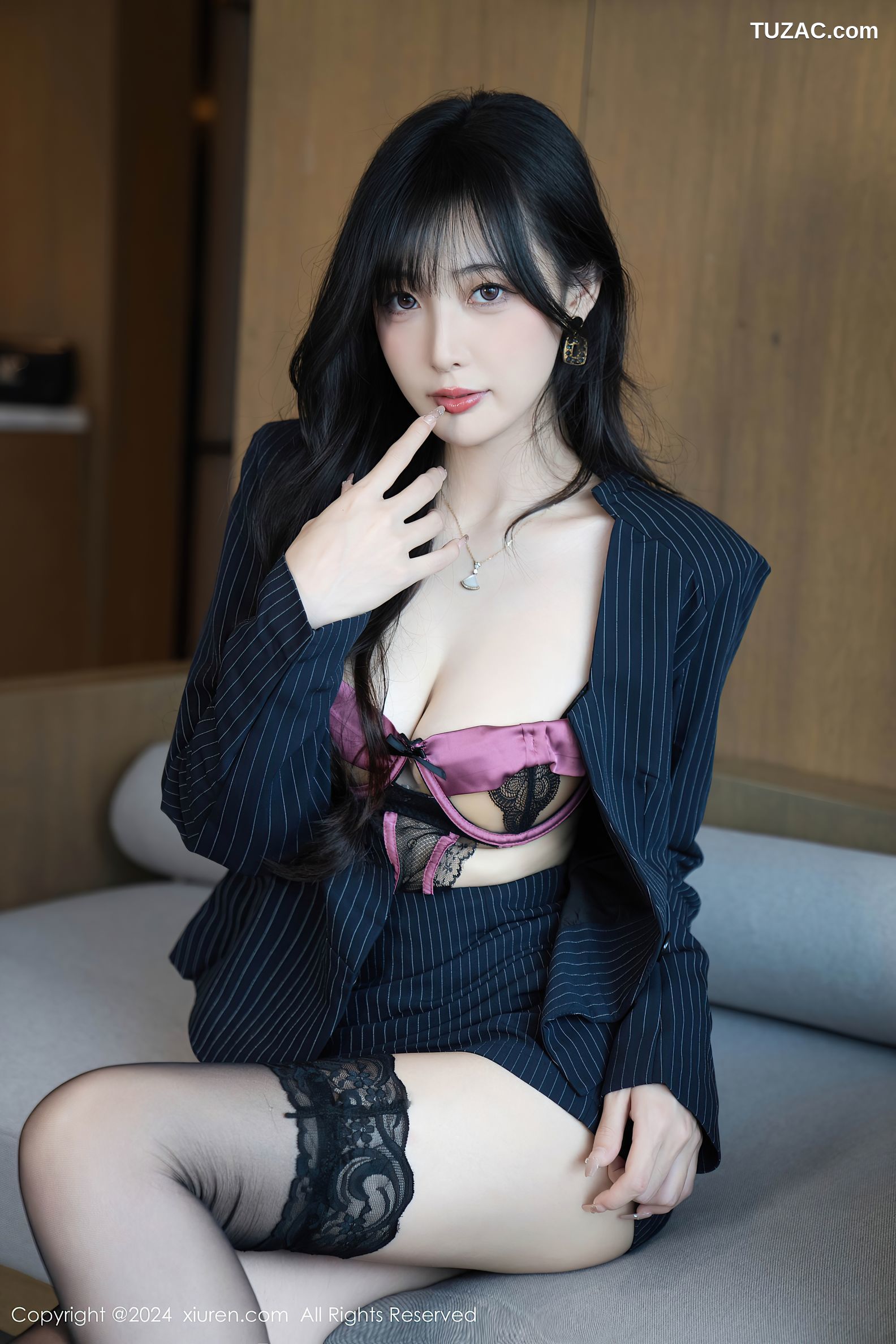 XiuRen秀人网-9186-林星阑-OL黑条纹套装紫色情趣内衣-2024.09.20