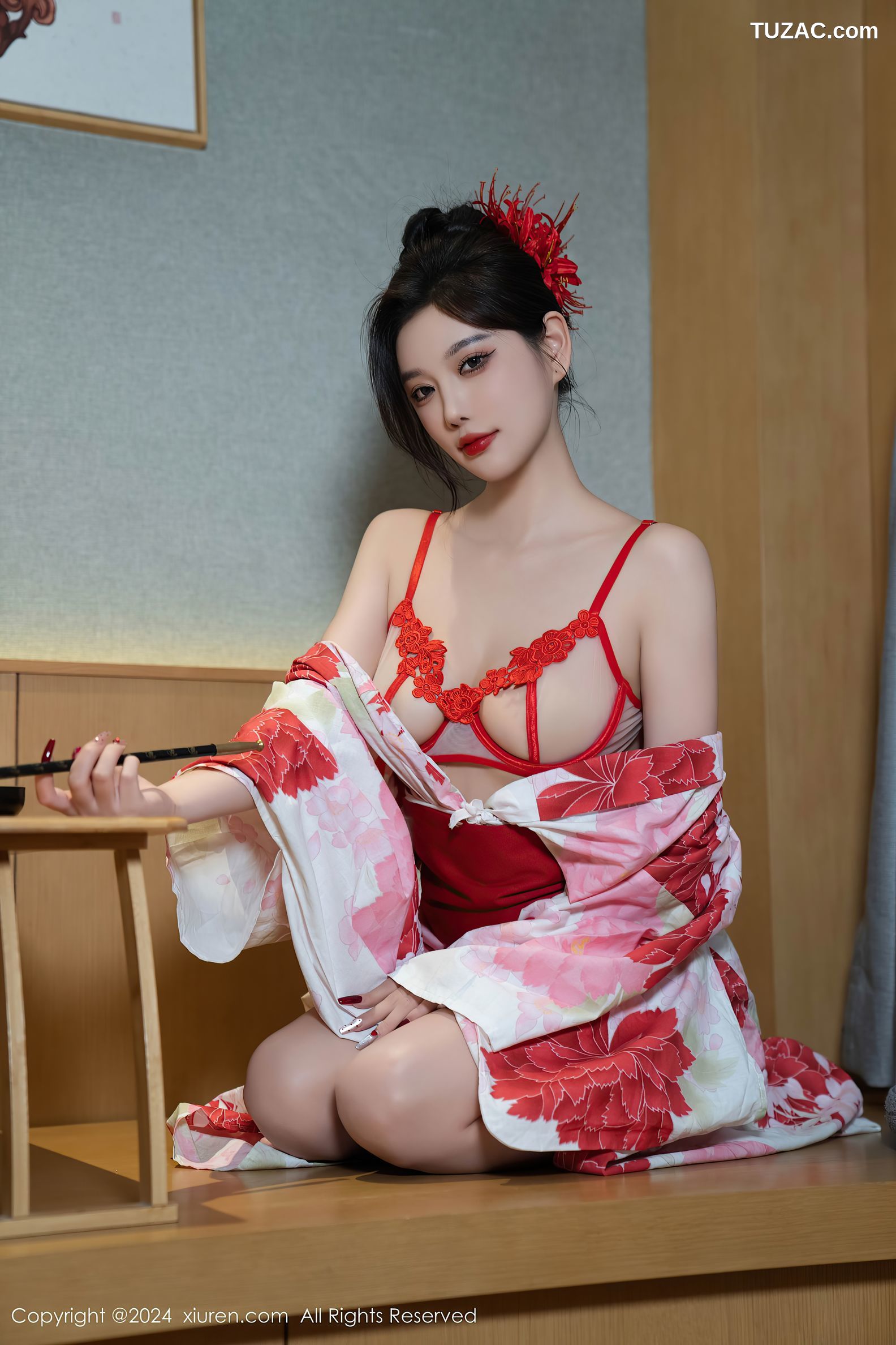 XiuRen秀人网-9208-杨晨晨Yome-红花和服红色情趣内衣-2024.09.25