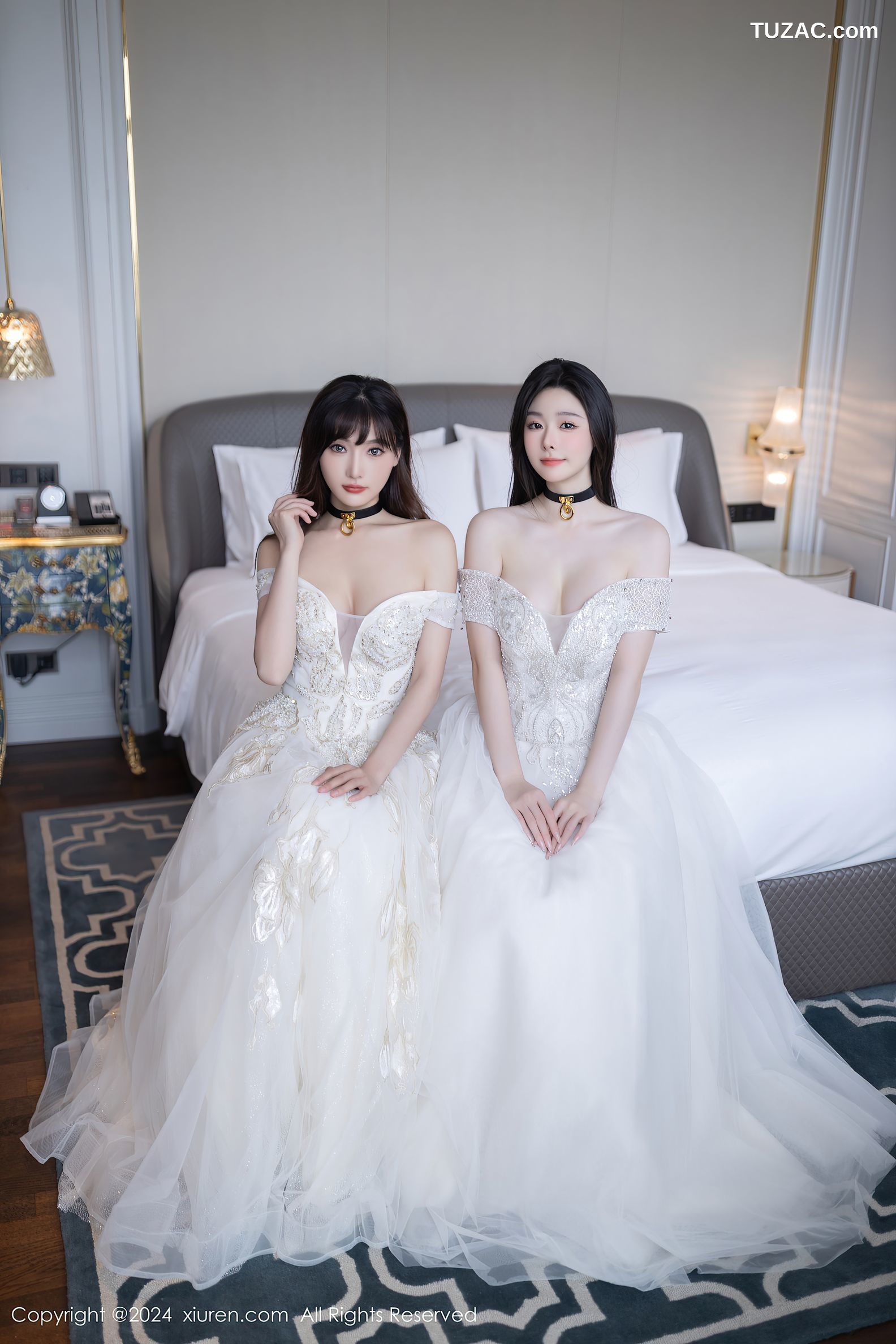 XiuRen秀人网-9240-小逗逗-陆萱萱-姐妹花白色婚纱白色内衣激情互动-2024.09.30