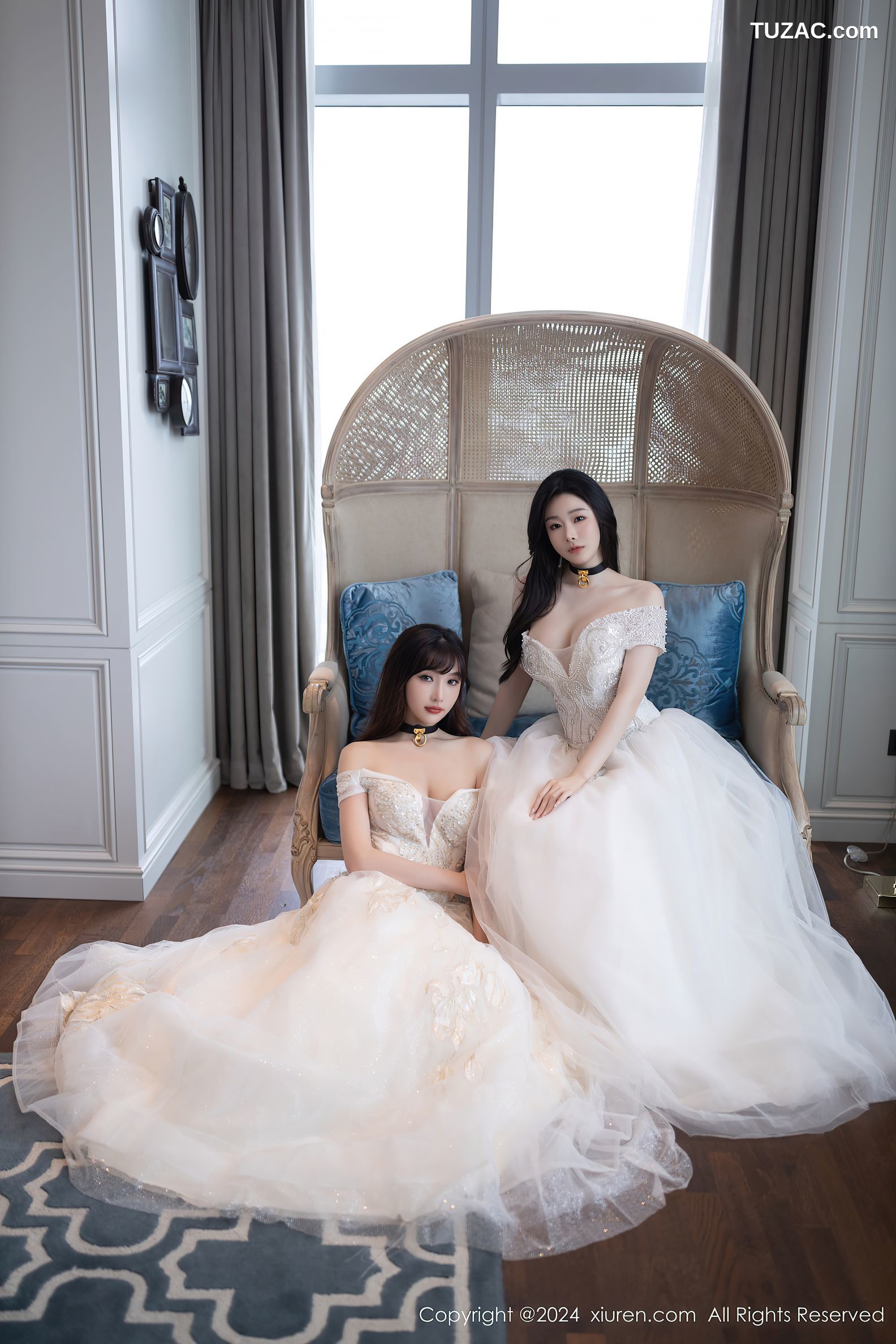 XiuRen秀人网-9240-小逗逗-陆萱萱-姐妹花白色婚纱白色内衣激情互动-2024.09.30