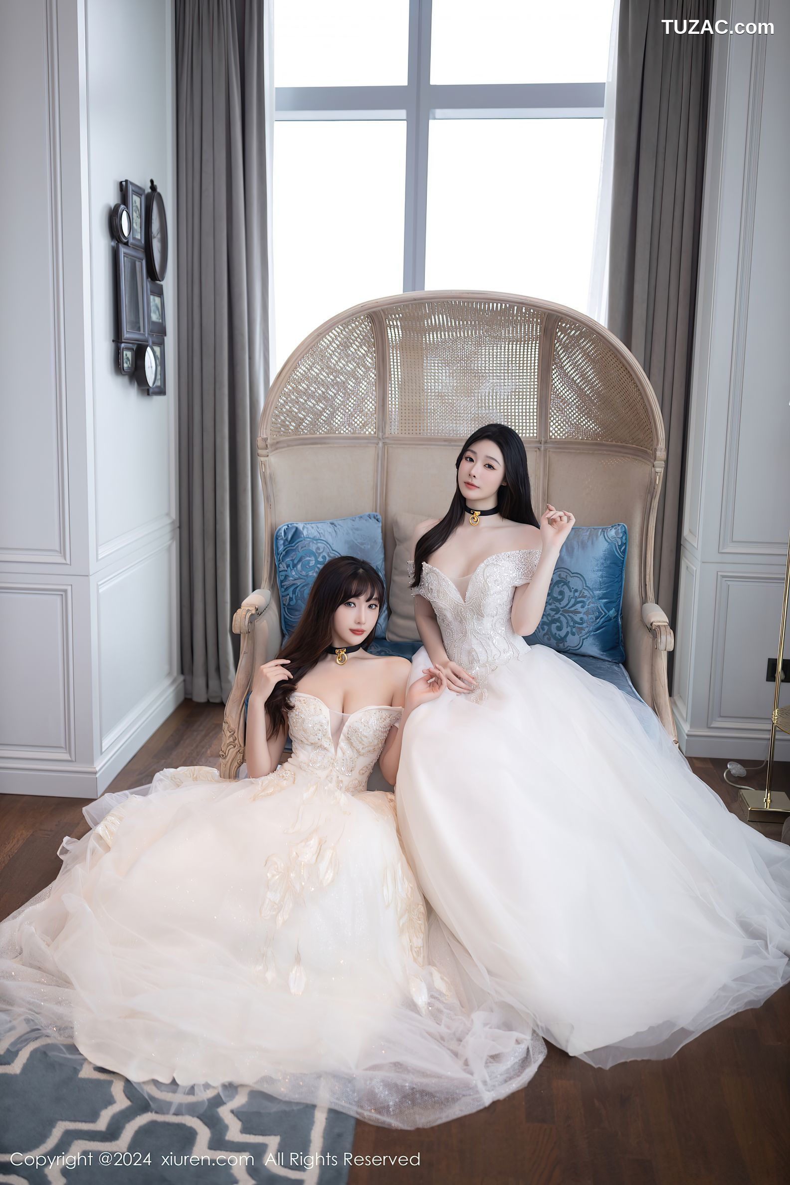 XiuRen秀人网-9240-小逗逗-陆萱萱-姐妹花白色婚纱白色内衣激情互动-2024.09.30