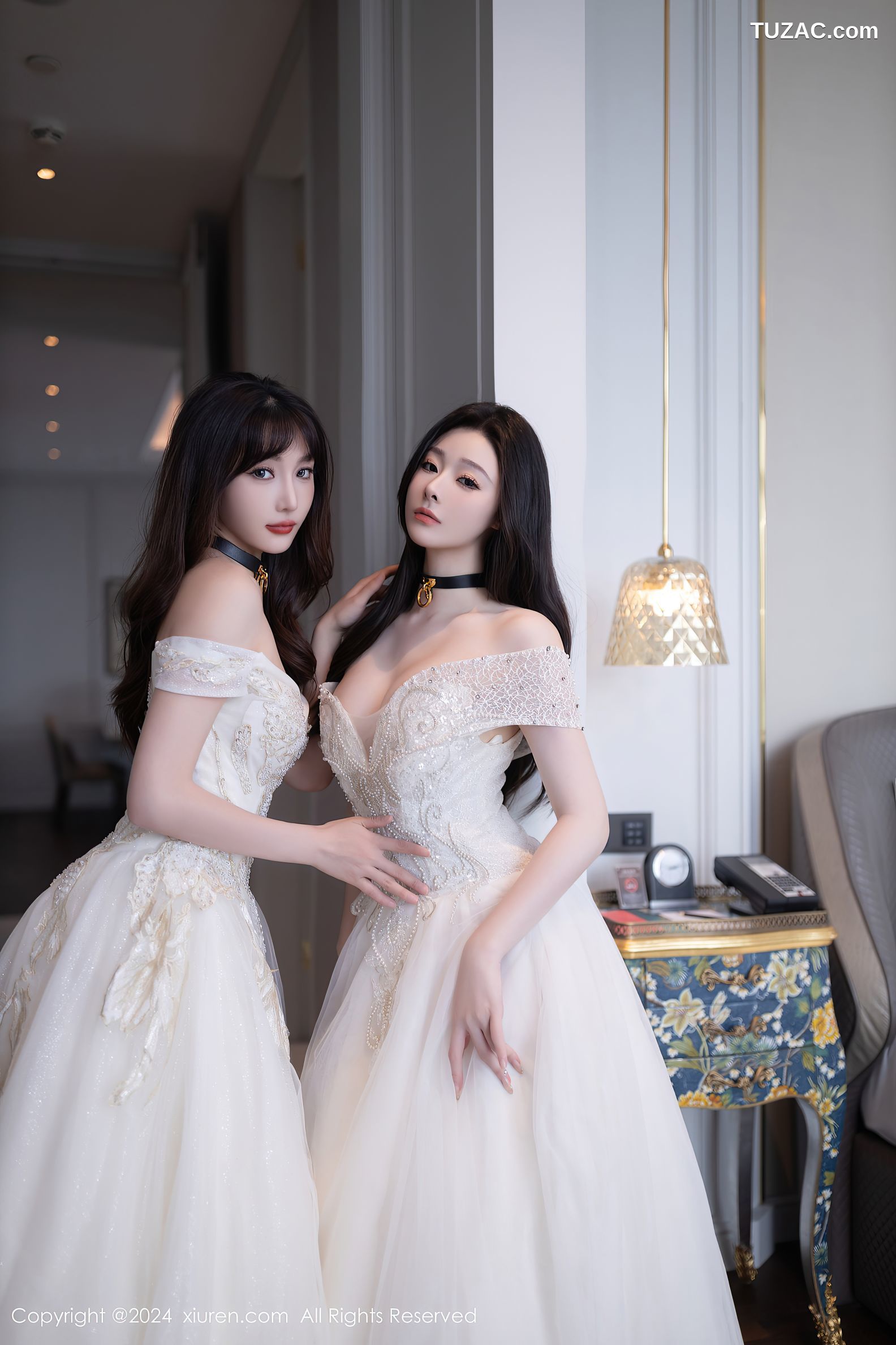 XiuRen秀人网-9240-小逗逗-陆萱萱-姐妹花白色婚纱白色内衣激情互动-2024.09.30