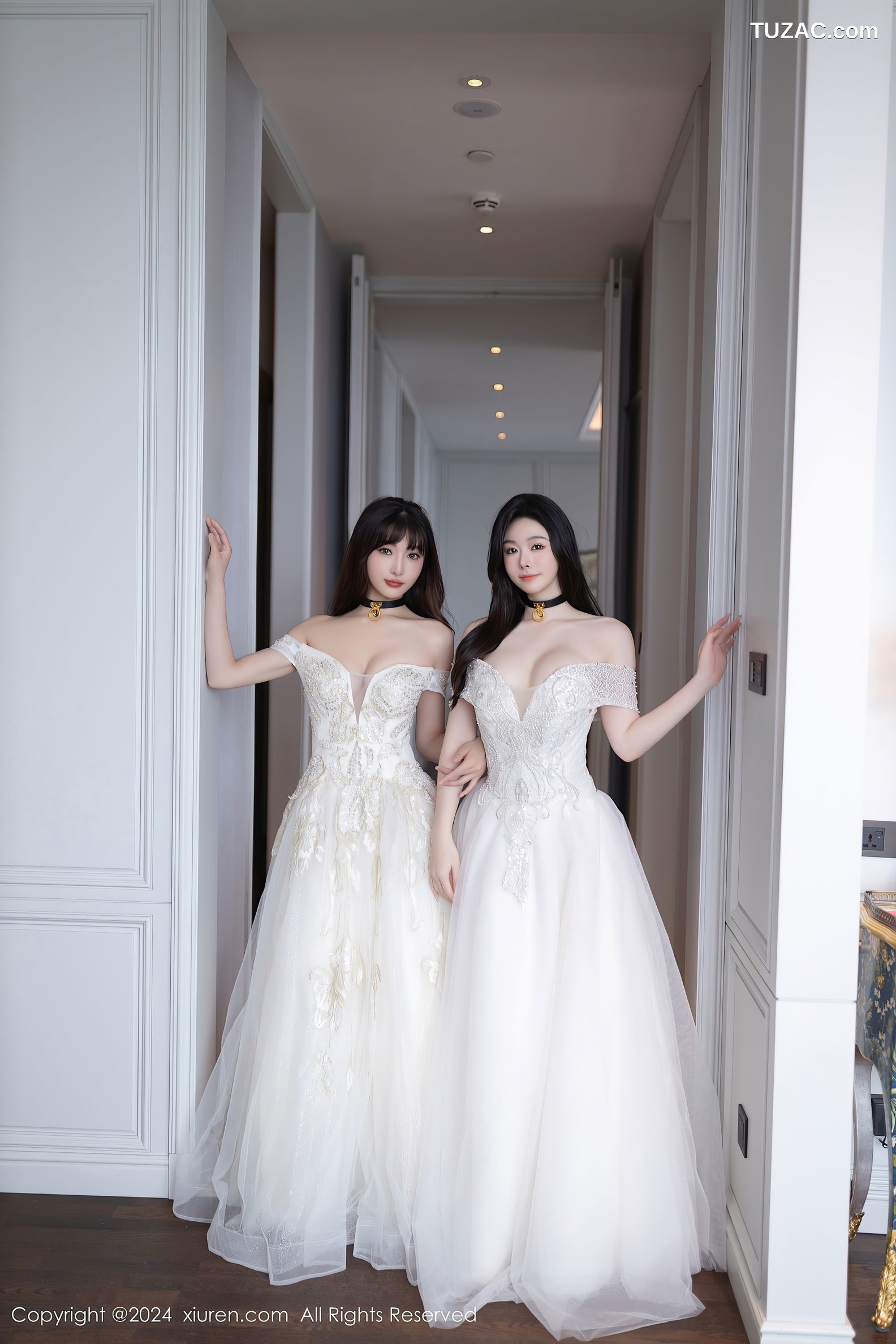 XiuRen秀人网-9240-小逗逗-陆萱萱-姐妹花白色婚纱白色内衣激情互动-2024.09.30