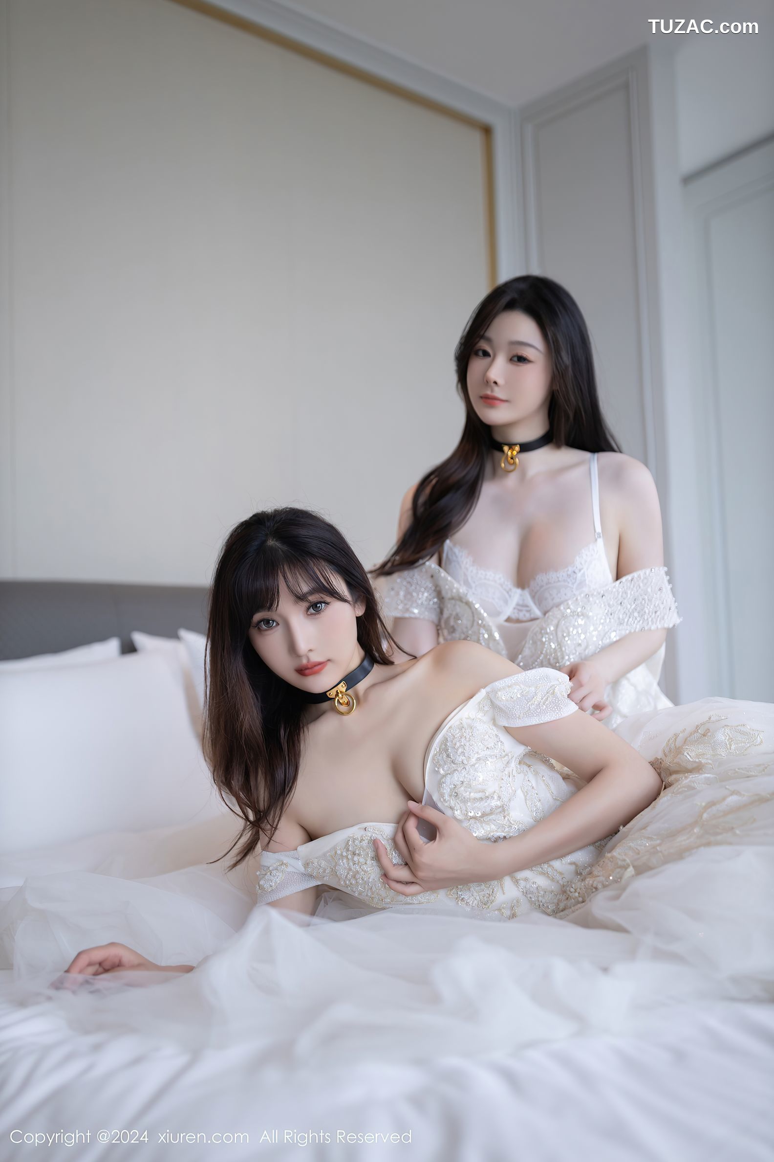 XiuRen秀人网-9240-小逗逗-陆萱萱-姐妹花白色婚纱白色内衣激情互动-2024.09.30