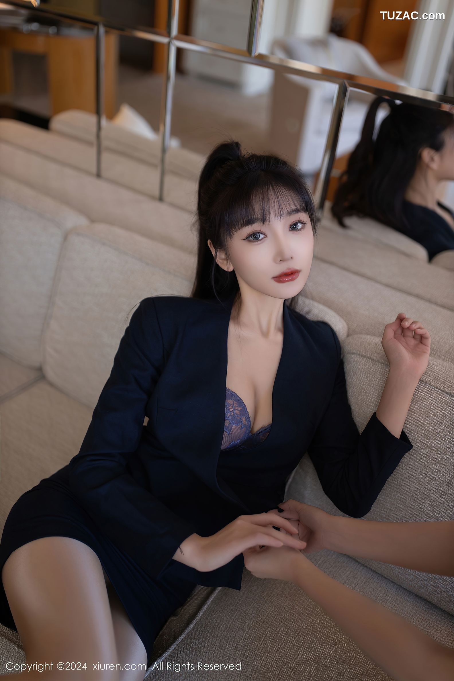 XiuRen秀人网-9263-陆萱萱-OL深蓝裙装蓝色内衣肉丝-2024.10.10