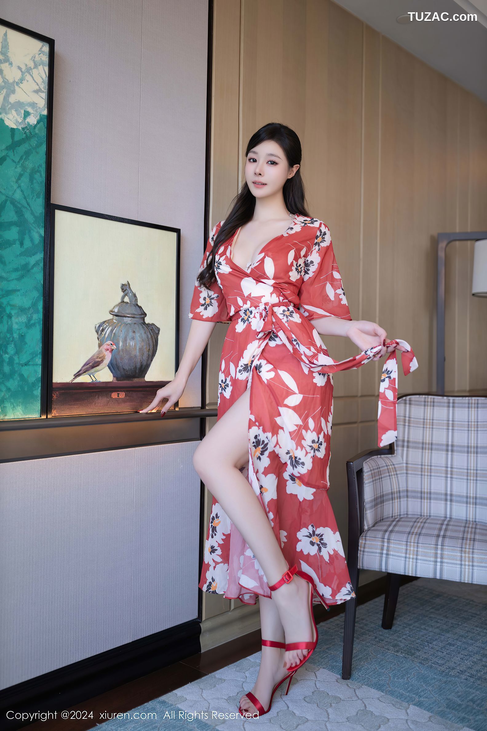 XiuRen秀人网-9270-小逗逗-红色印花和服爆乳-2024.10.11