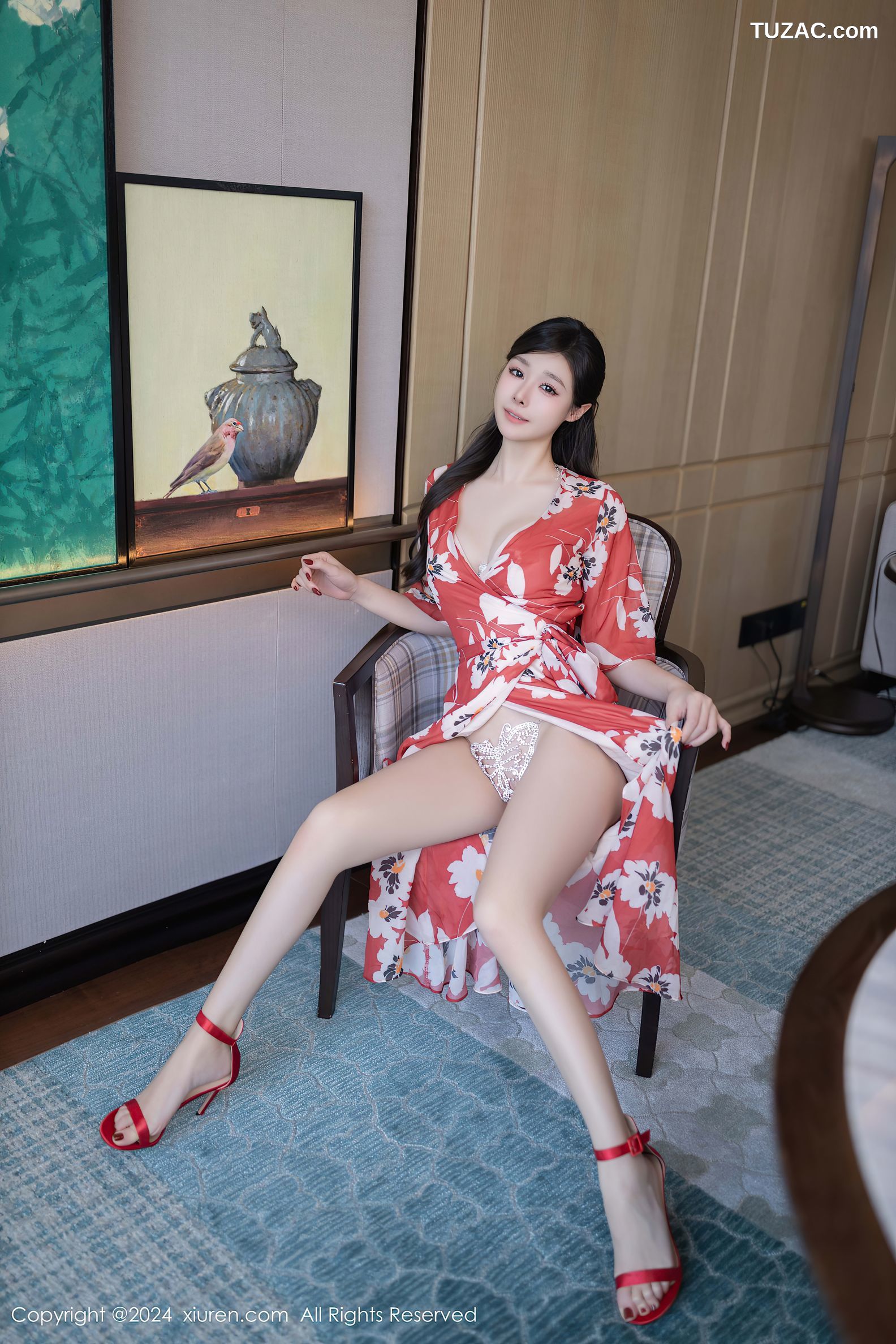 XiuRen秀人网-9270-小逗逗-红色印花和服爆乳-2024.10.11