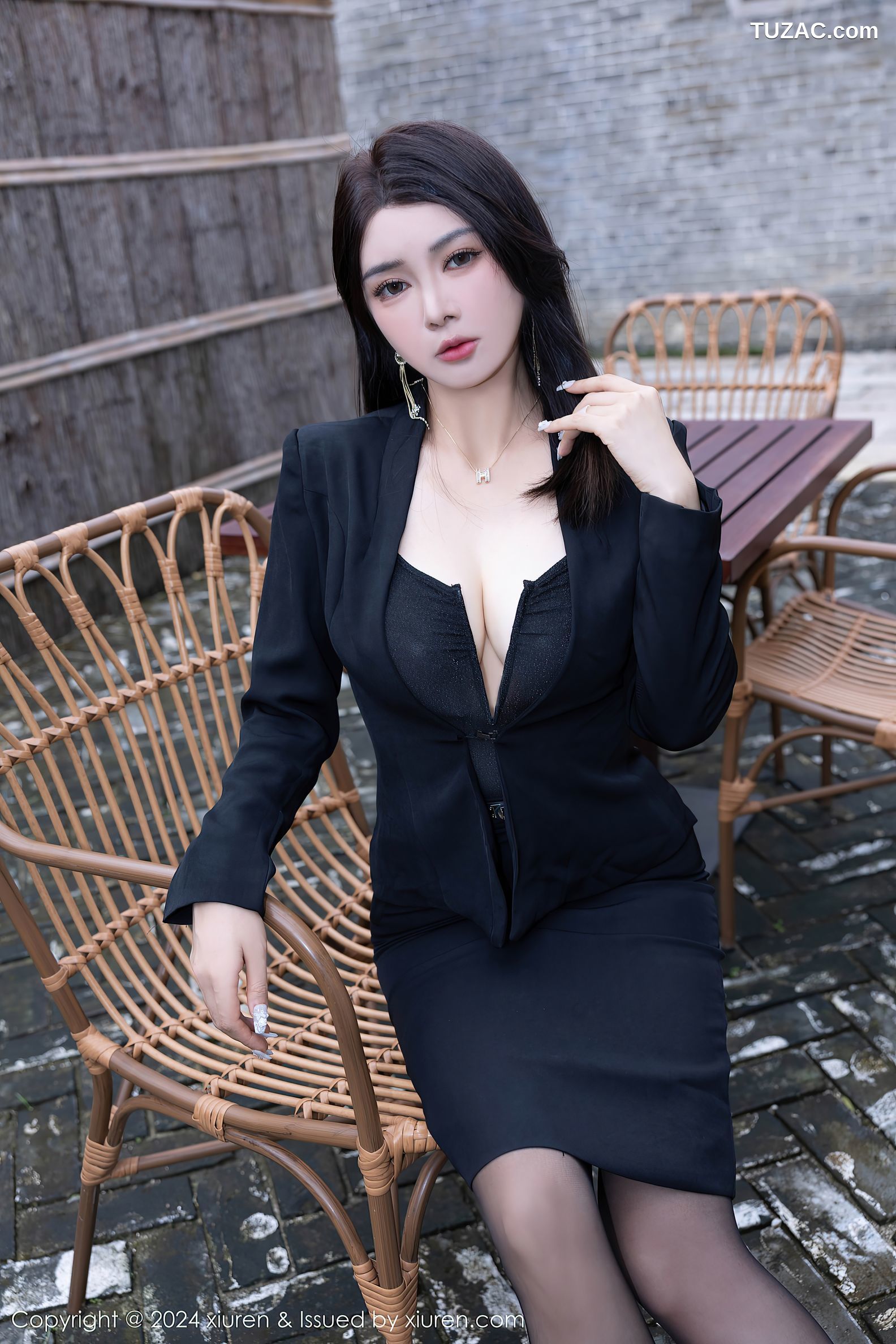 XiuRen秀人网-9271-凯竹Quinn-OL黑色裙装黑色内衣黑丝-2024.10.11