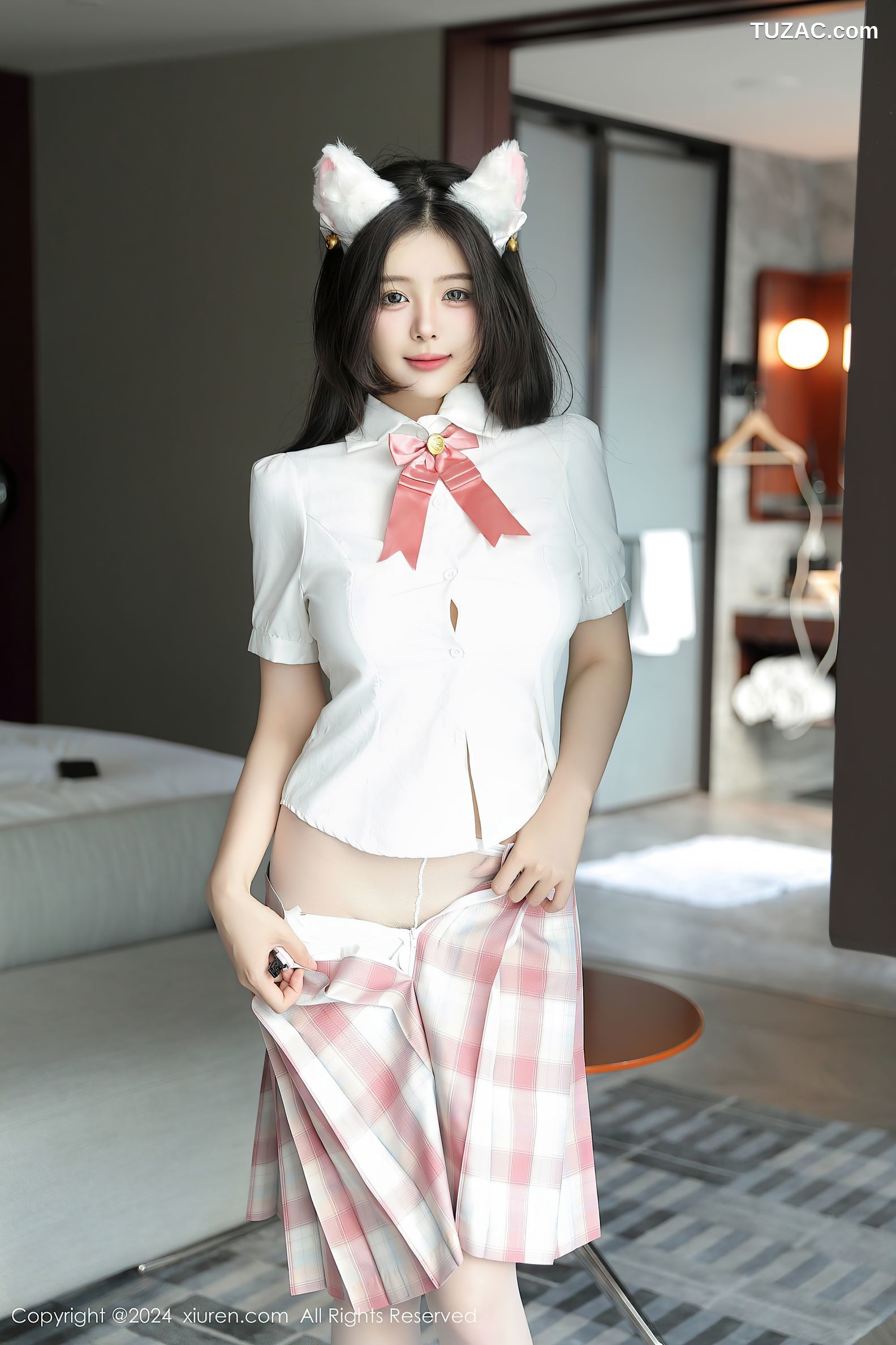 XiuRen秀人网-9277-袁圆-jk萝莉制服白衬衫猫耳爆乳-2024.10.12