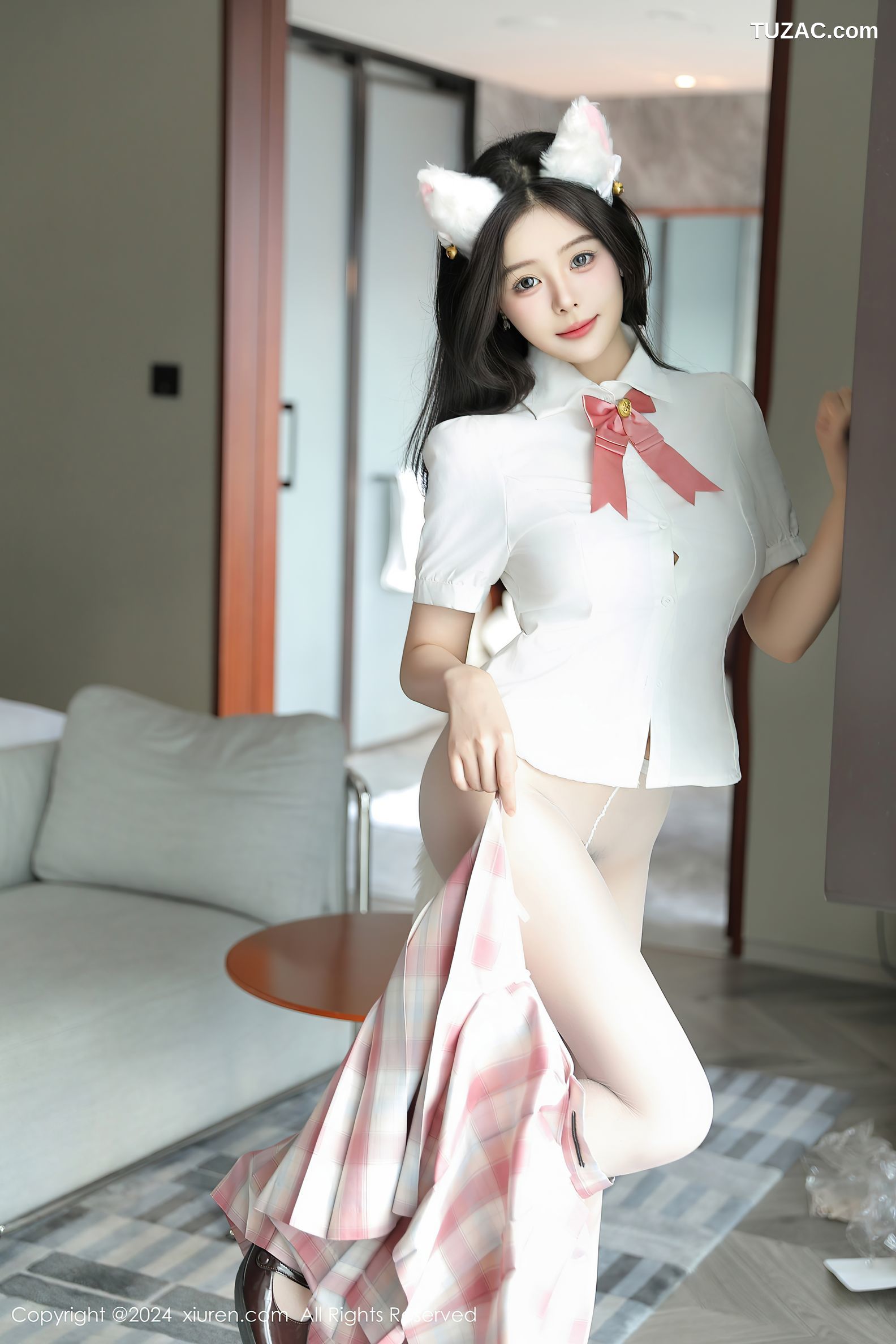 XiuRen秀人网-9277-袁圆-jk萝莉制服白衬衫猫耳爆乳-2024.10.12