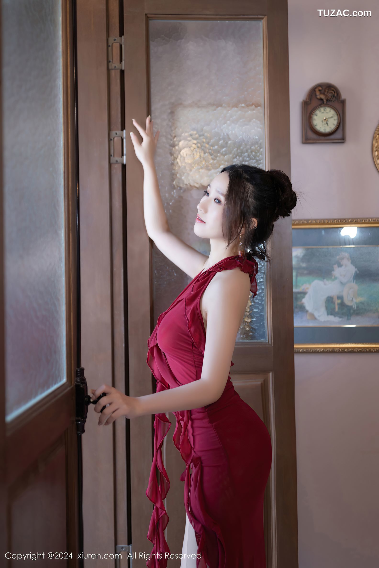 XiuRen秀人网-9297-杏子Yada-红色礼服裙钻石乳贴爆乳‘-2024.10.16