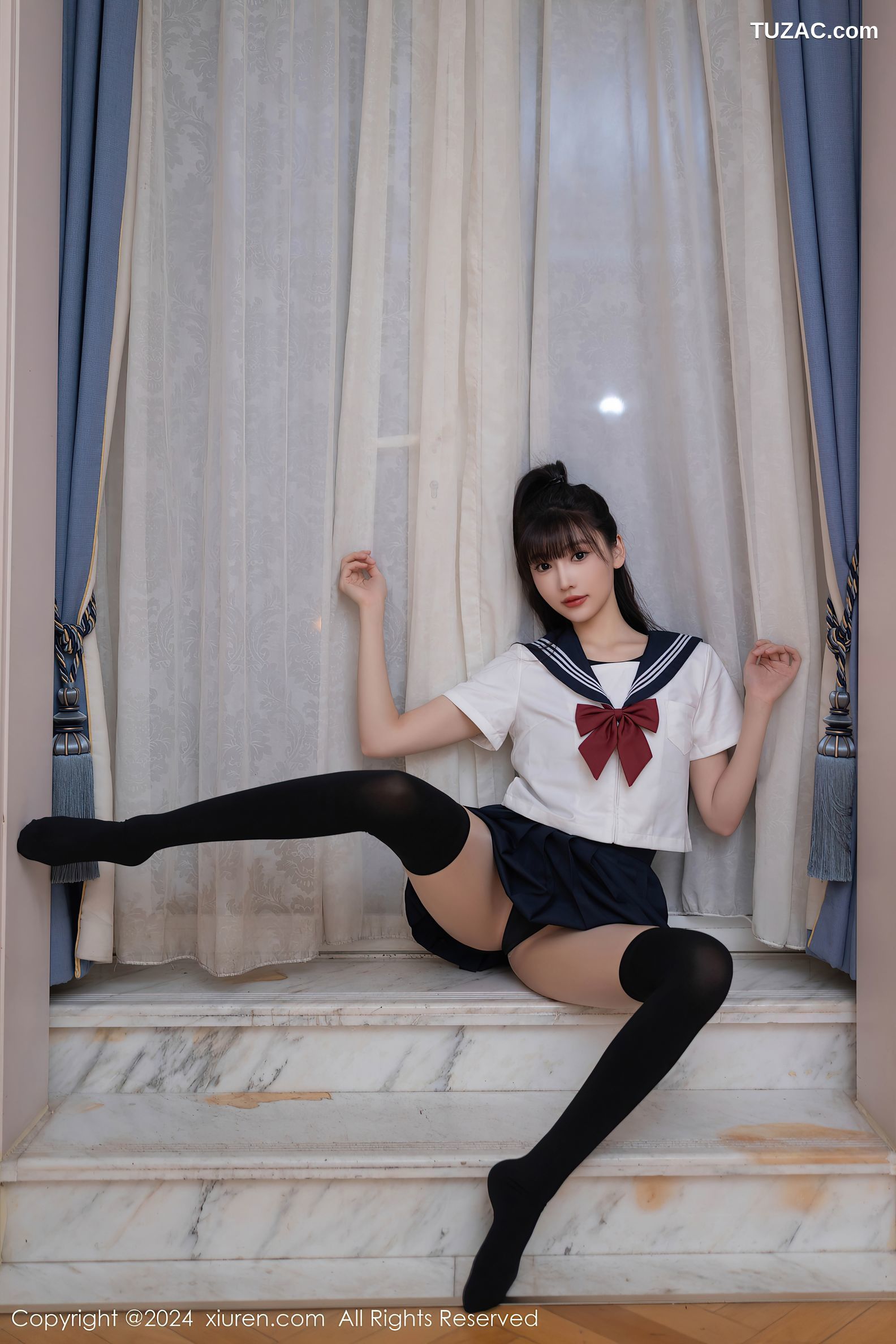 XiuRen秀人网-9305-陆萱萱-学生装水手服深蓝短裙浴室湿身-2024.10.17