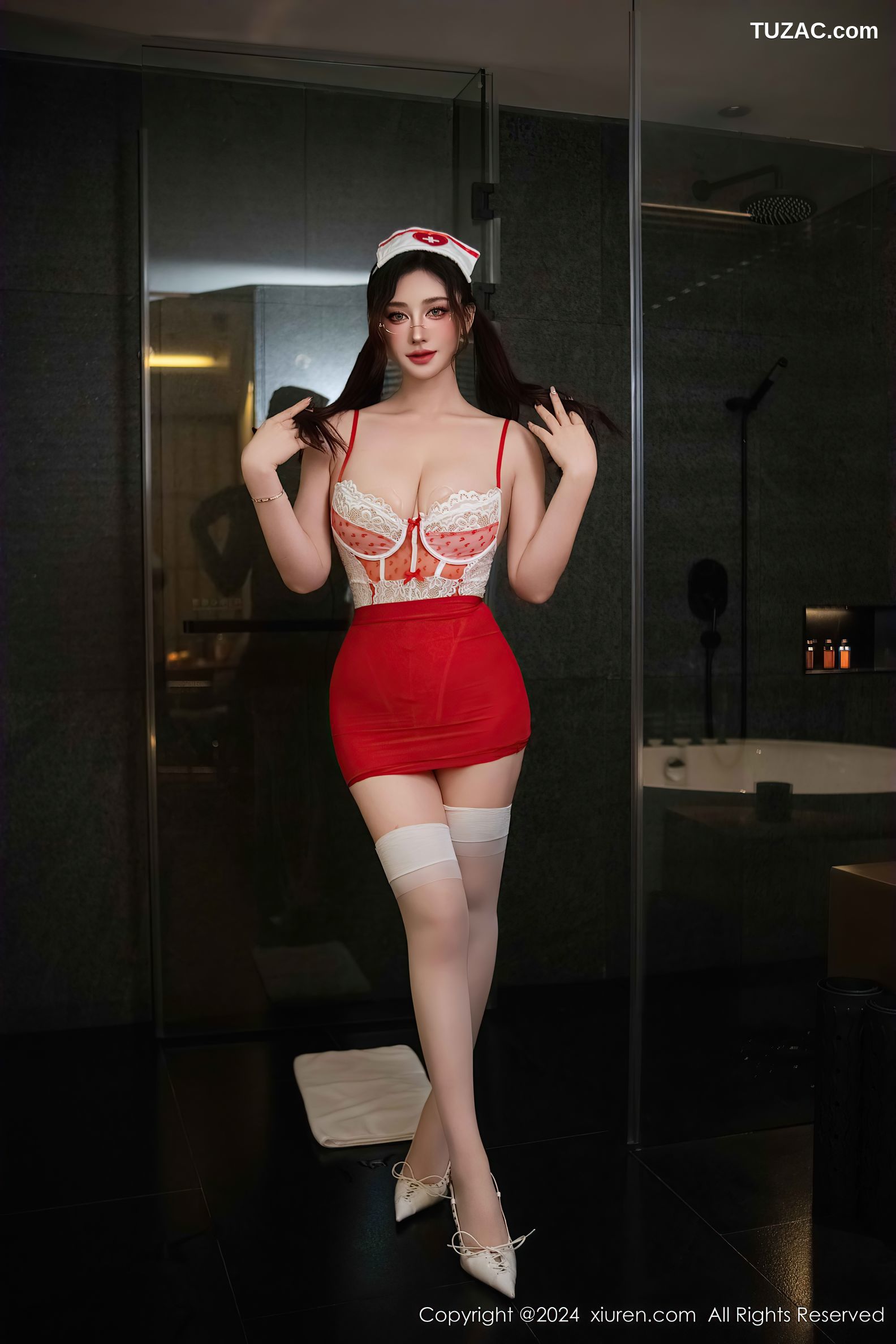 XiuRen秀人网-9316-蕾蕾醒了没-护士红色短裙珠链内衣-2024.10.21