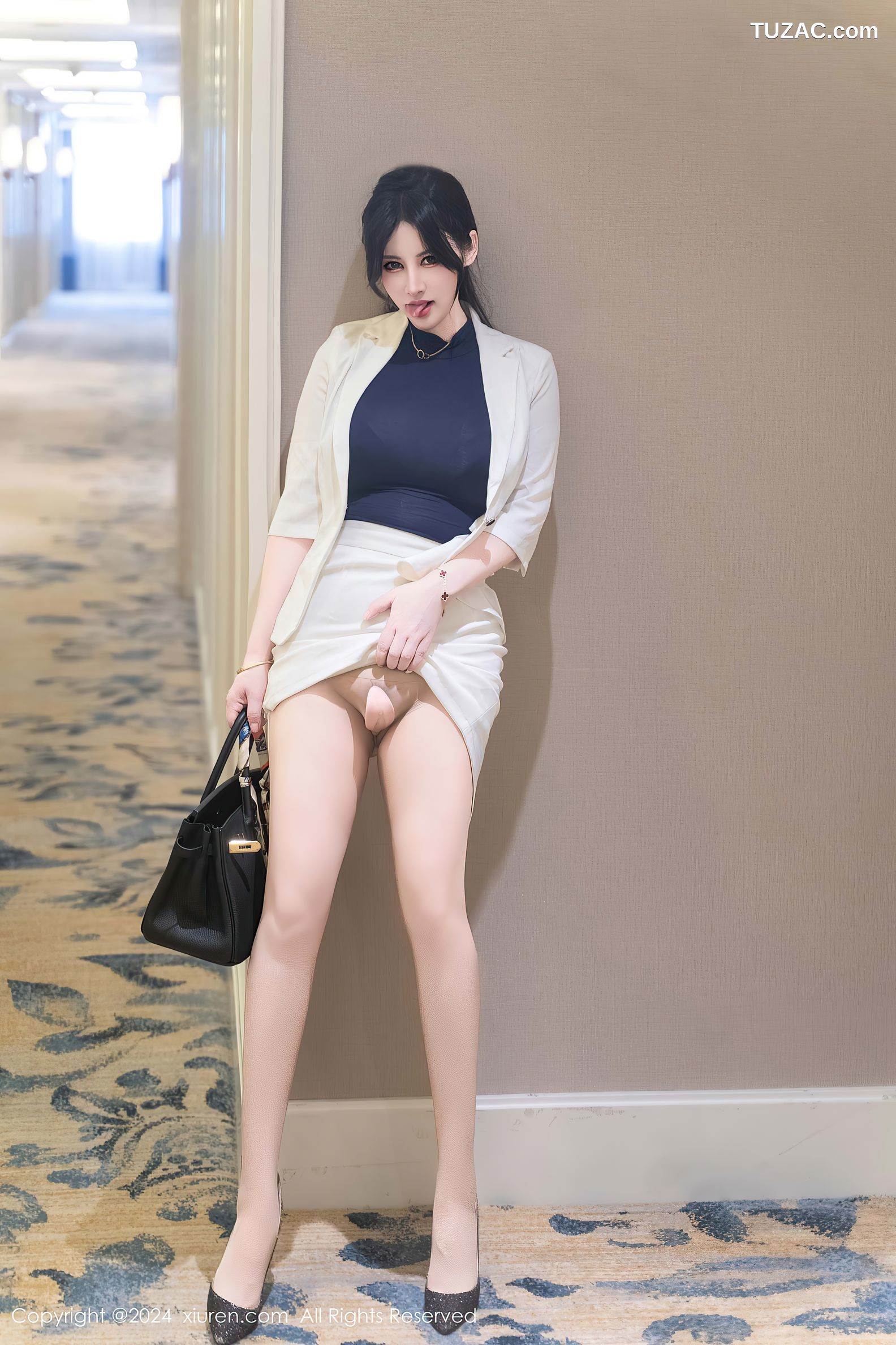 XiuRen秀人网-9319-诗诗kiki-OL白色裙装红色内衣肉丝-2024.10.21