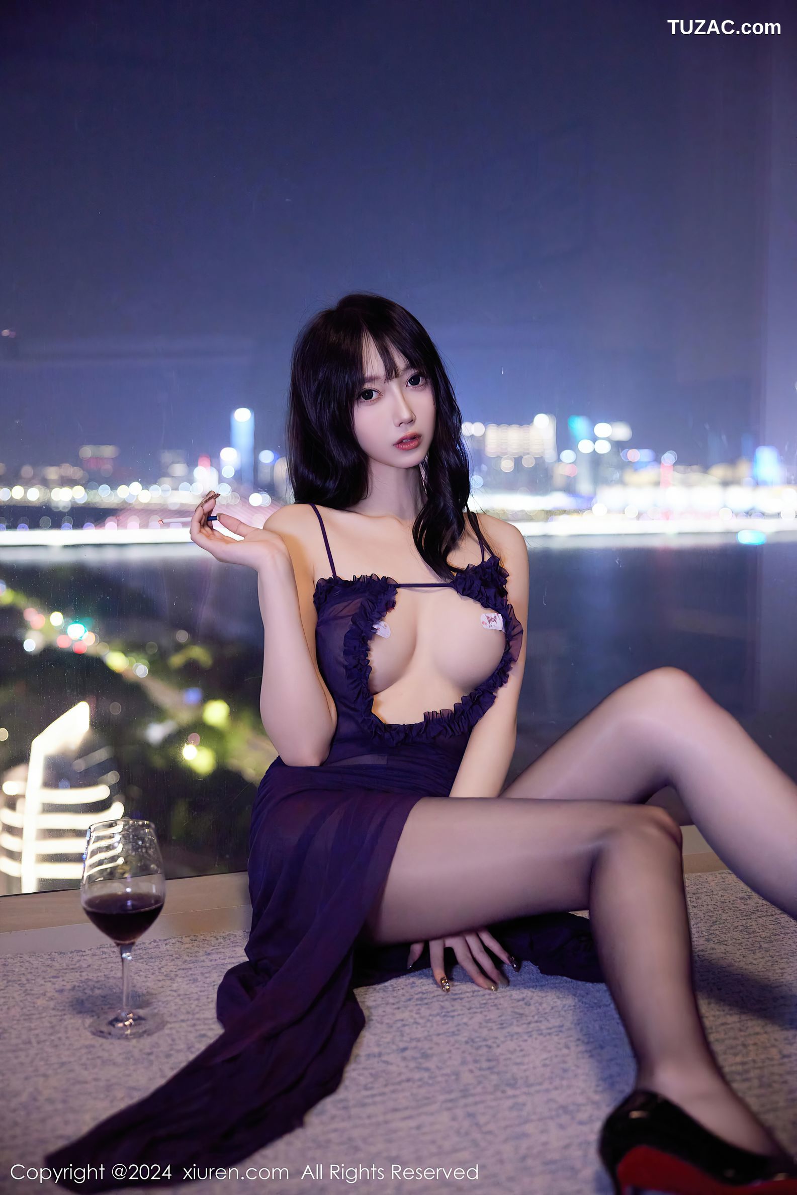 XiuRen秀人网-9344-玥儿玥er-轻透紫纱睡衣黑丝爆乳-2024.10.25