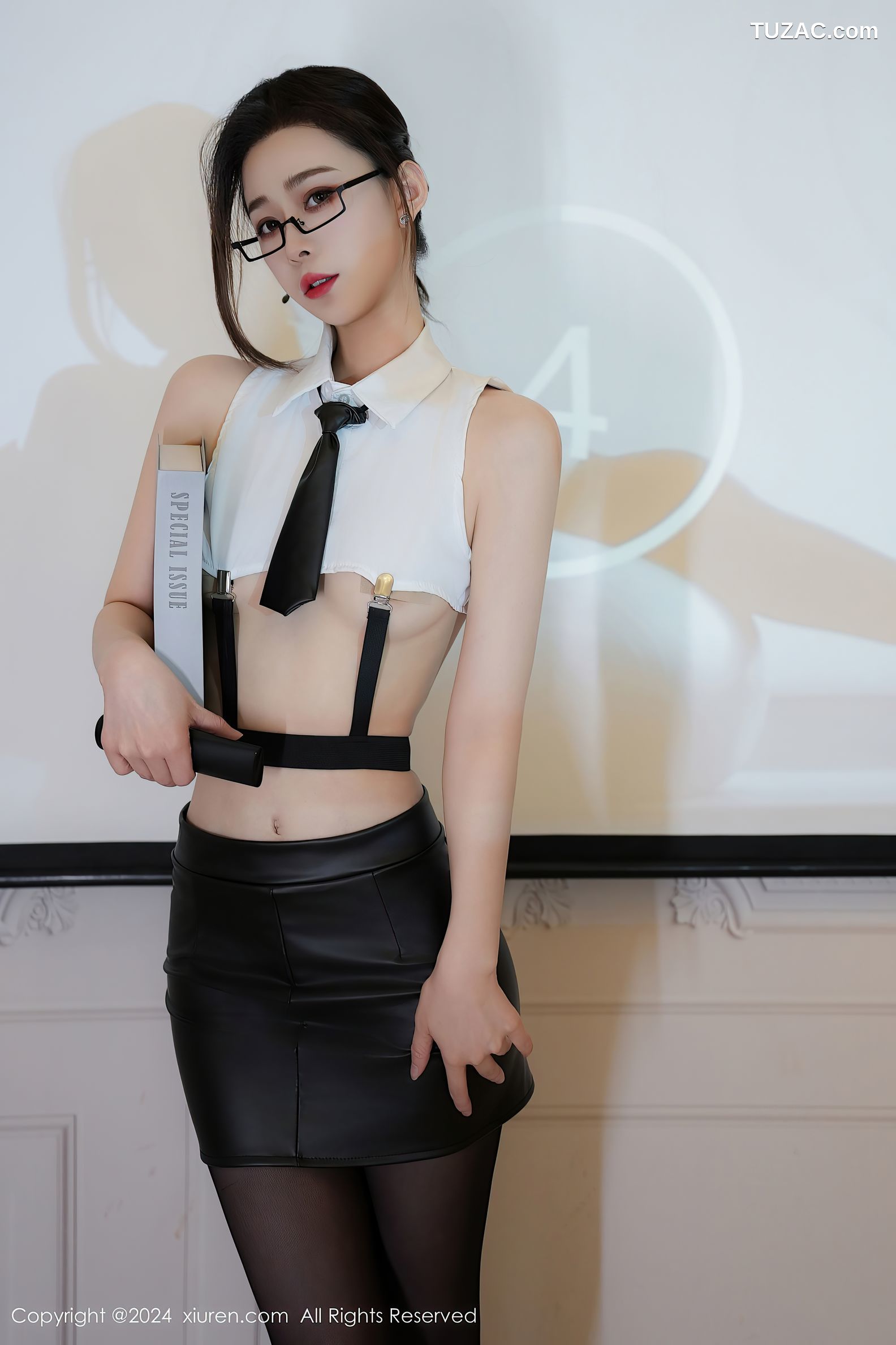 XiuRen秀人网-9353-糖糖-情趣OL超短白衬衫制服短裙黑丝爆乳-2024.10.28