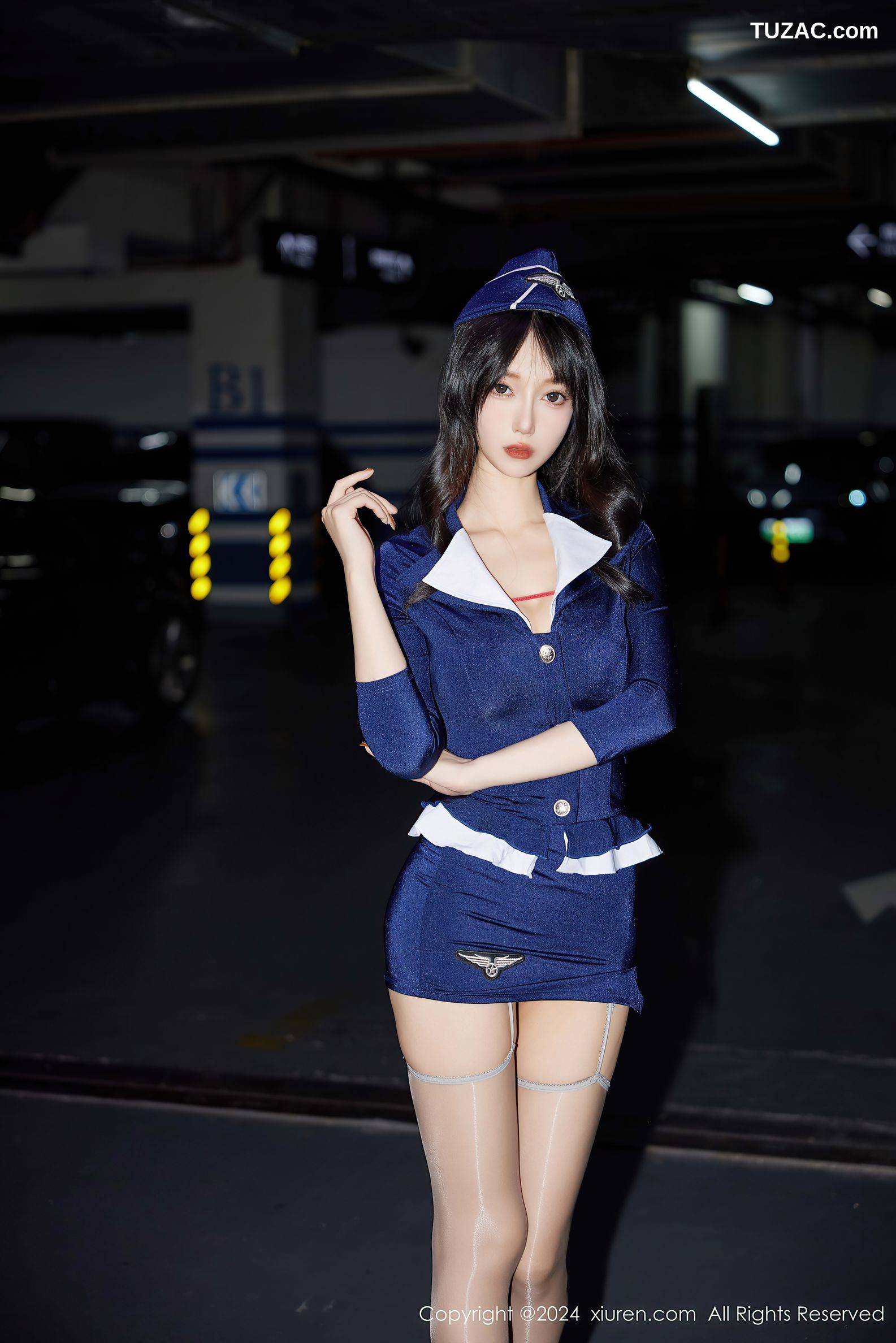 XiuRen秀人网-9418-玥儿玥er-蓝色空姐制服短裙红色蕾丝内衣-2024.11.08