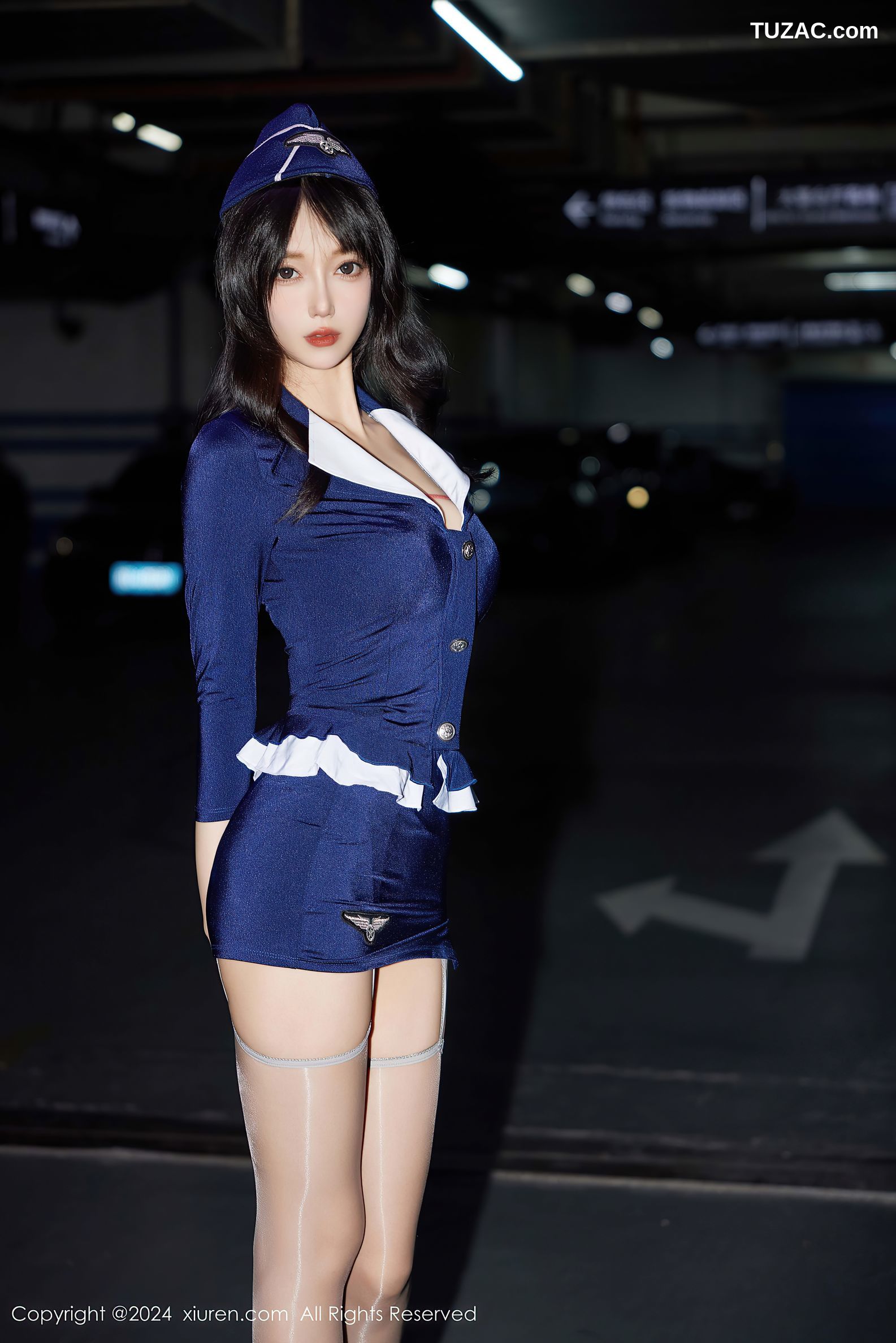 XiuRen秀人网-9418-玥儿玥er-蓝色空姐制服短裙红色蕾丝内衣-2024.11.08