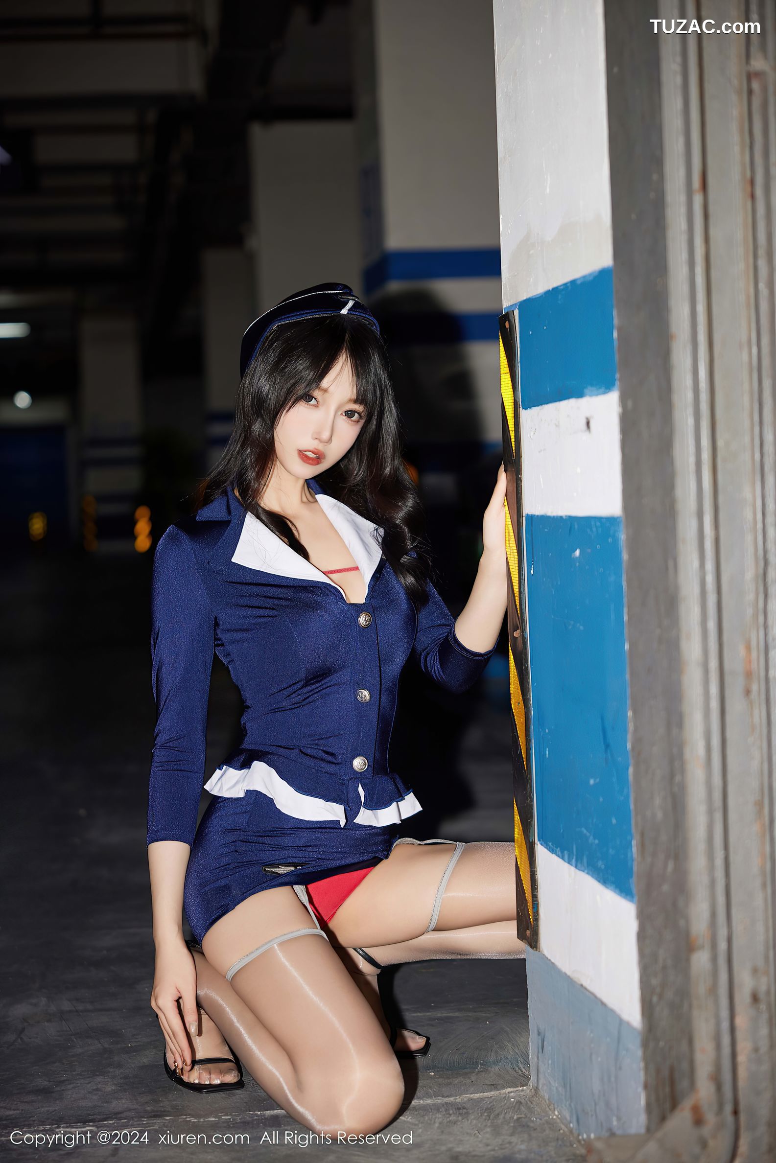 XiuRen秀人网-9418-玥儿玥er-蓝色空姐制服短裙红色蕾丝内衣-2024.11.08