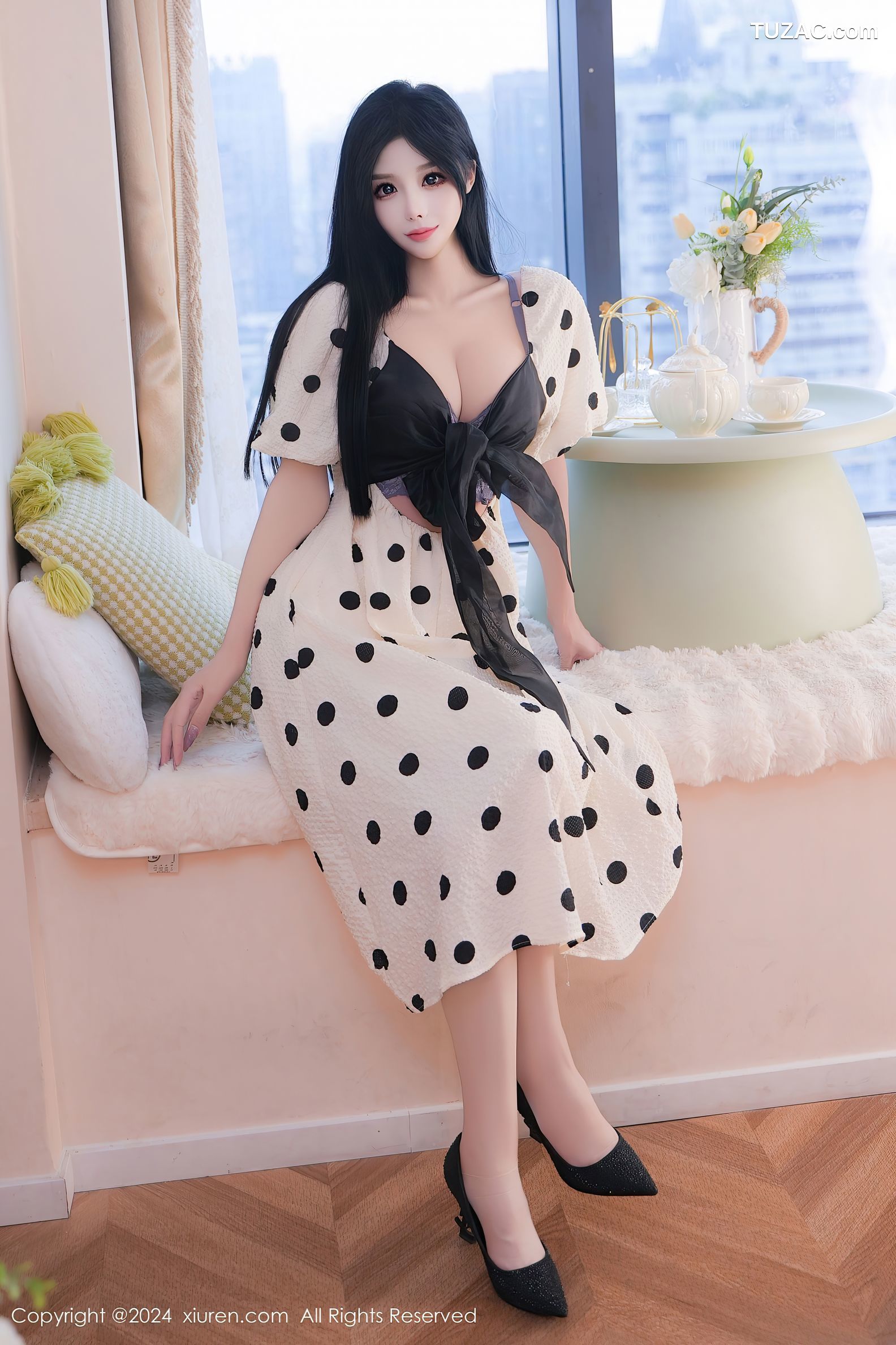 XiuRen秀人网-9425-陈芊儿-斑点裙灰蓝蕾丝内衣-2024.11.11