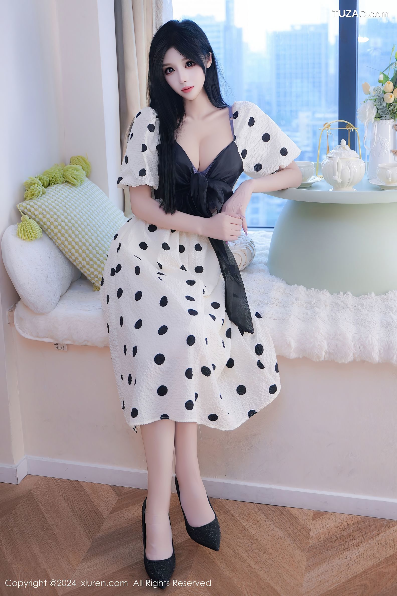 XiuRen秀人网-9425-陈芊儿-斑点裙灰蓝蕾丝内衣-2024.11.11