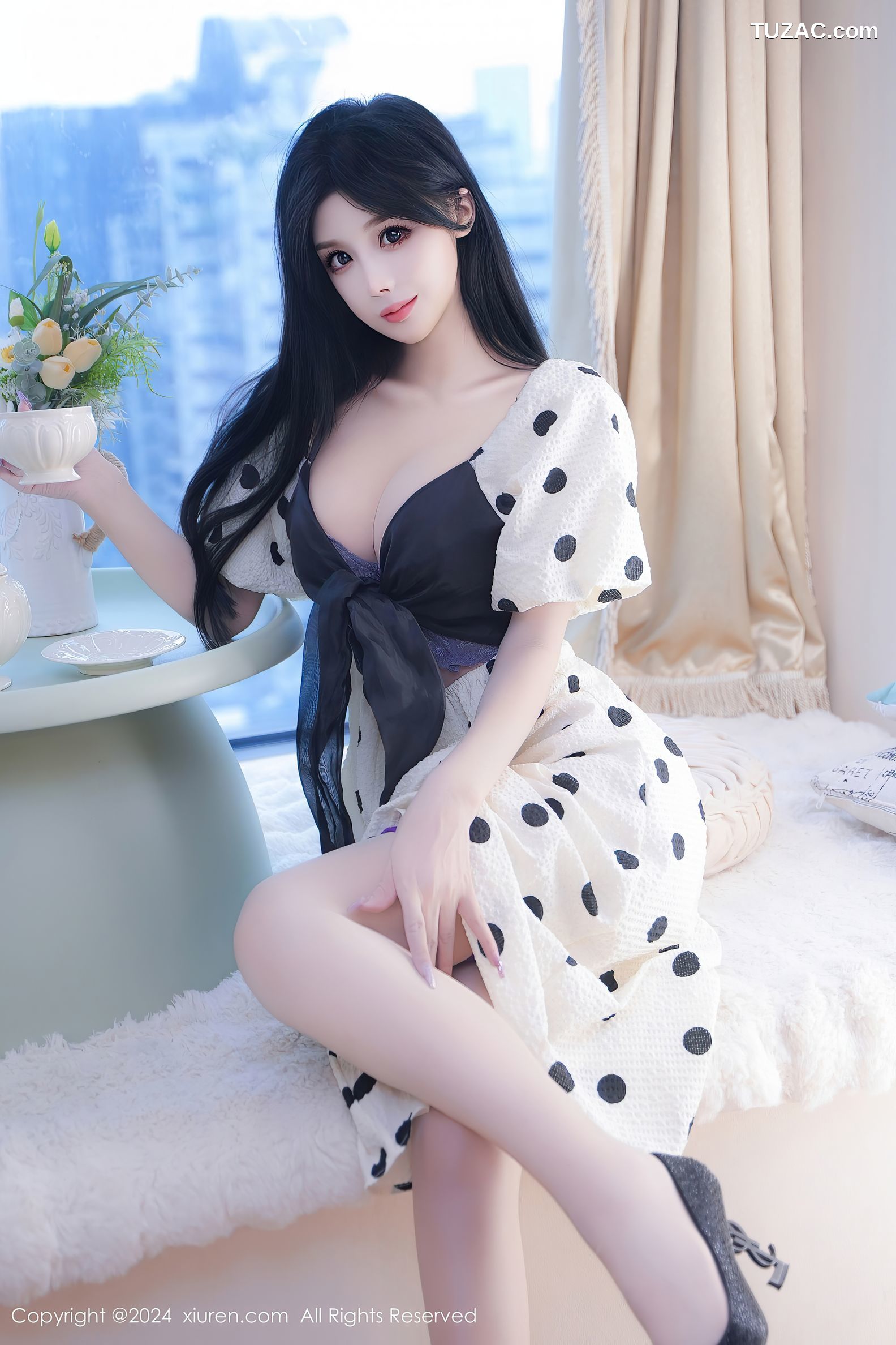 XiuRen秀人网-9425-陈芊儿-斑点裙灰蓝蕾丝内衣-2024.11.11