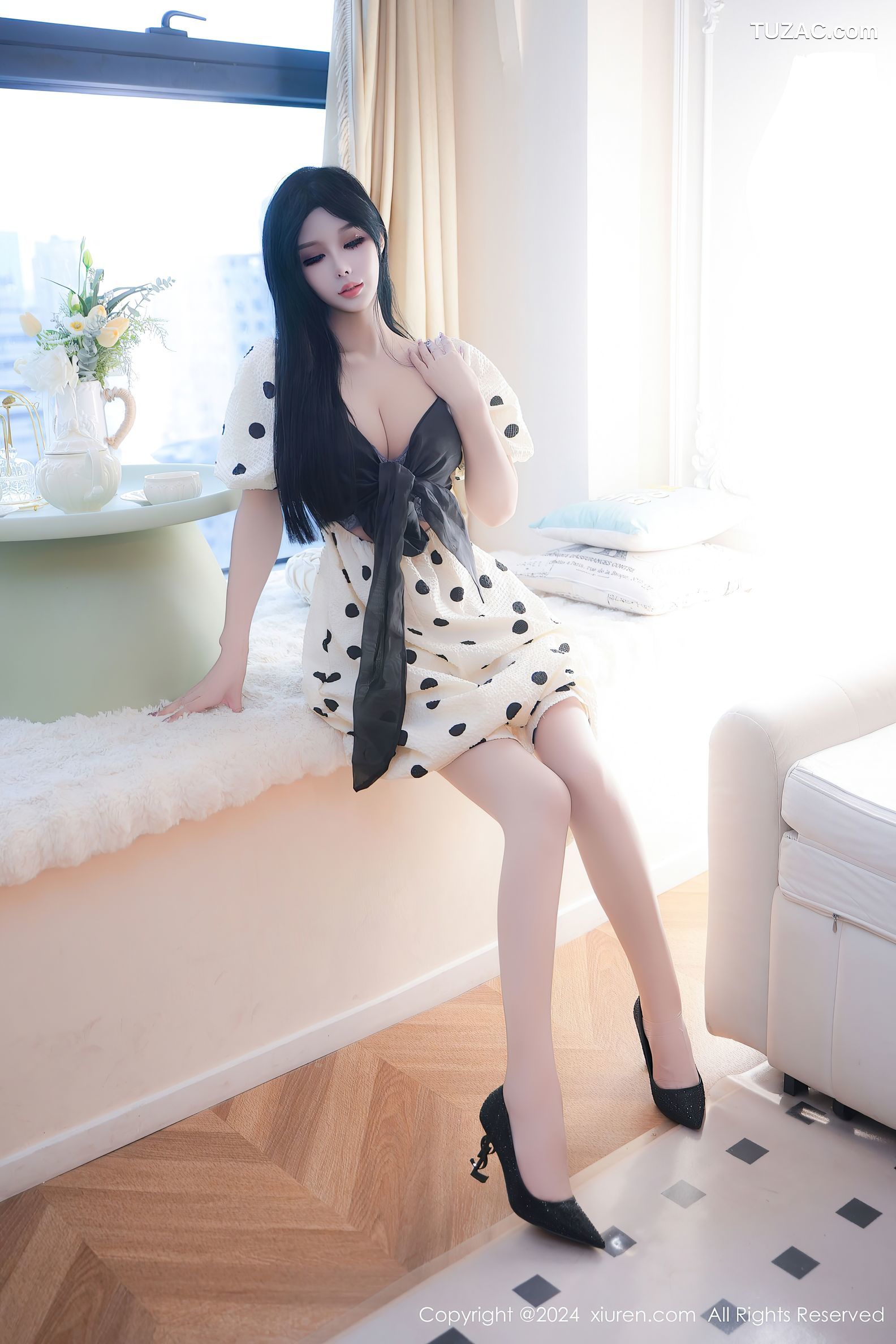 XiuRen秀人网-9425-陈芊儿-斑点裙灰蓝蕾丝内衣-2024.11.11