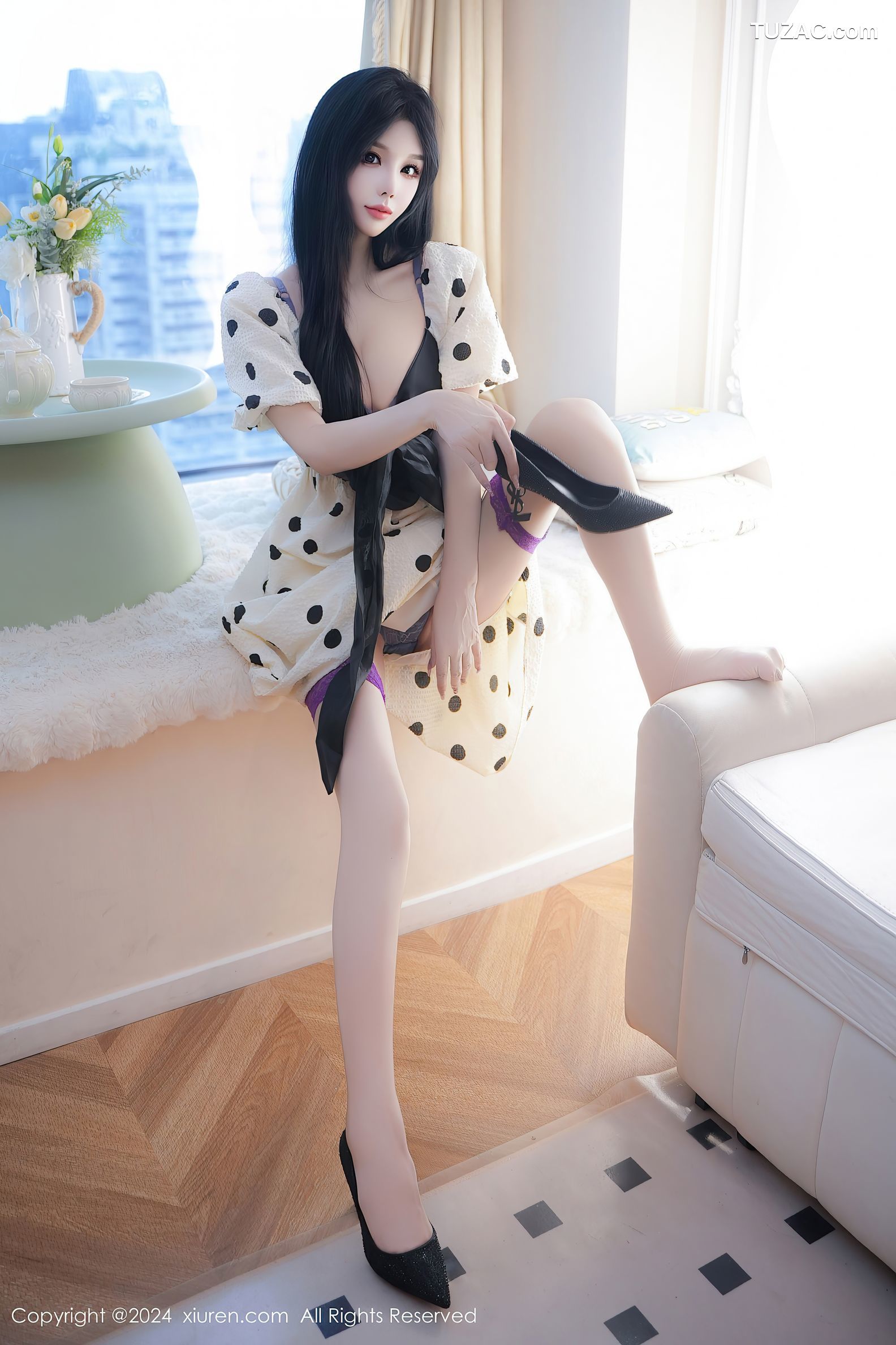 XiuRen秀人网-9425-陈芊儿-斑点裙灰蓝蕾丝内衣-2024.11.11