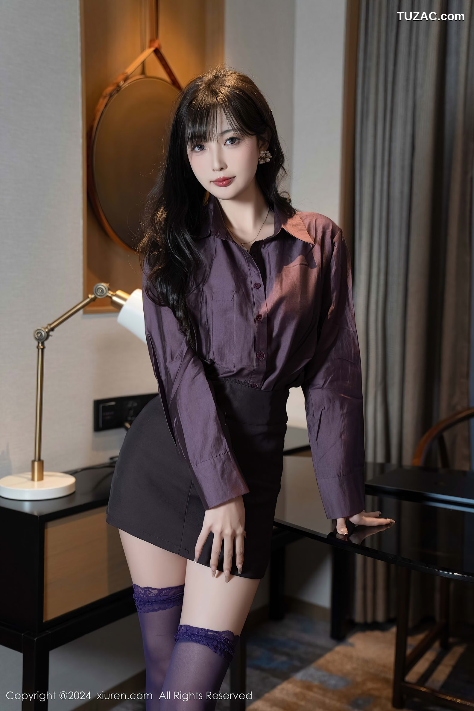 XiuRen秀人网-9428-林星阑-OL暗紫色衬衫黑短裙紫色蕾丝内衣-2024.11.11