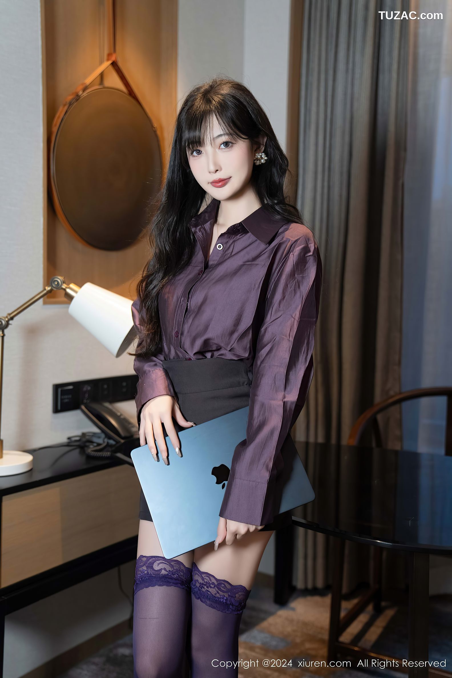 XiuRen秀人网-9428-林星阑-OL暗紫色衬衫黑短裙紫色蕾丝内衣-2024.11.11