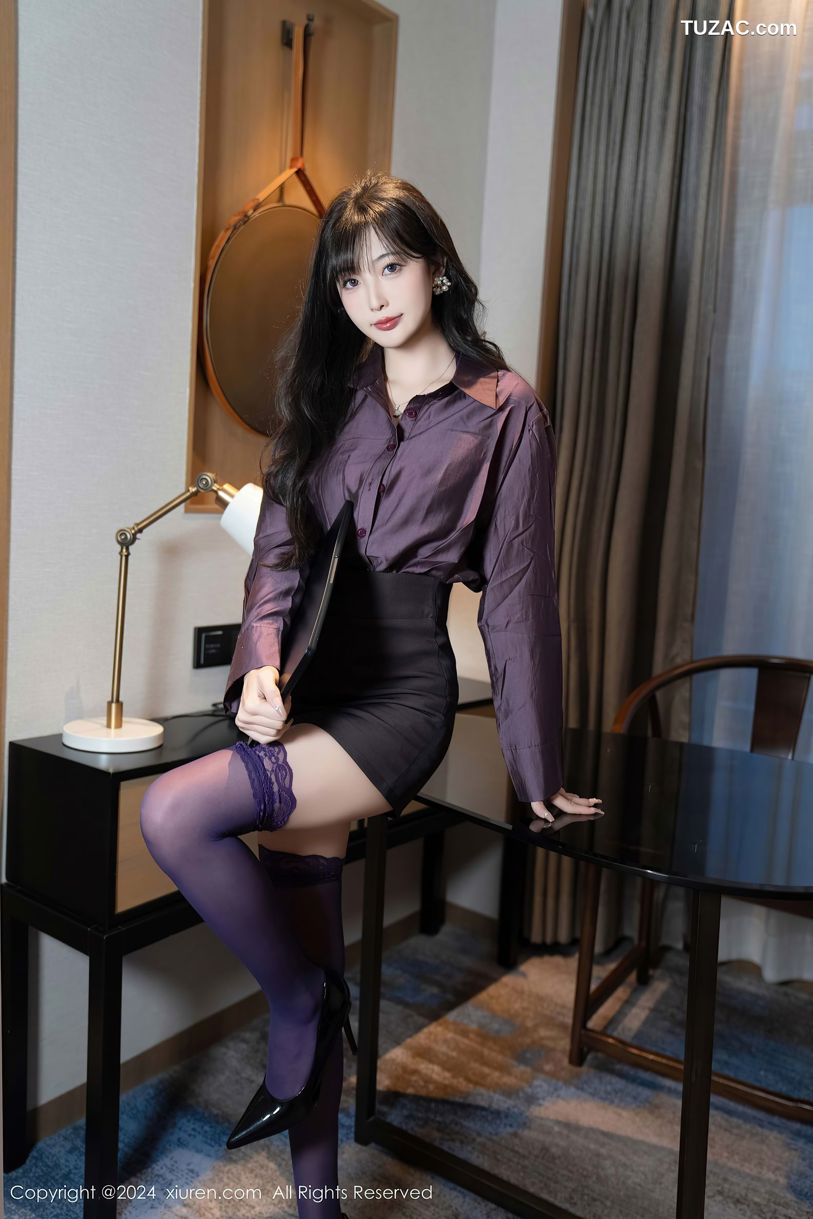 XiuRen秀人网-9428-林星阑-OL暗紫色衬衫黑短裙紫色蕾丝内衣-2024.11.11