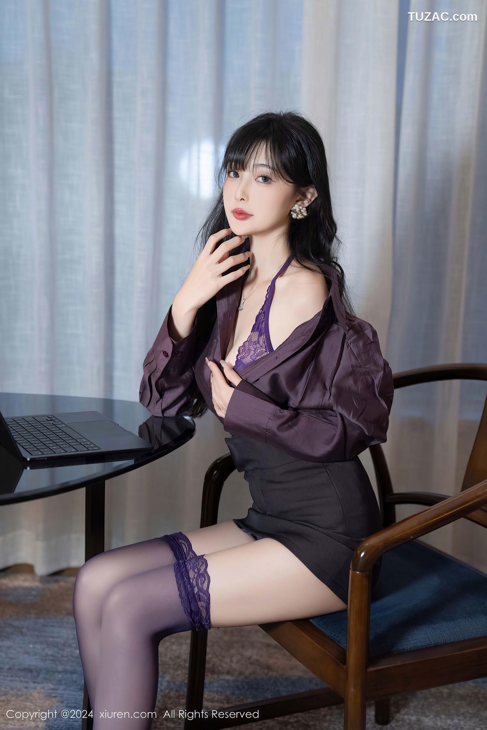 XiuRen秀人网-9428-林星阑-OL暗紫色衬衫黑短裙紫色蕾丝内衣-2024.11.11