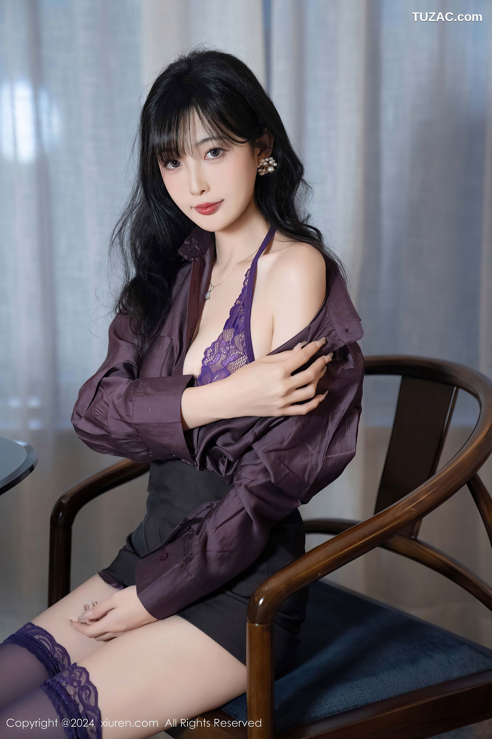 XiuRen秀人网-9428-林星阑-OL暗紫色衬衫黑短裙紫色蕾丝内衣-2024.11.11