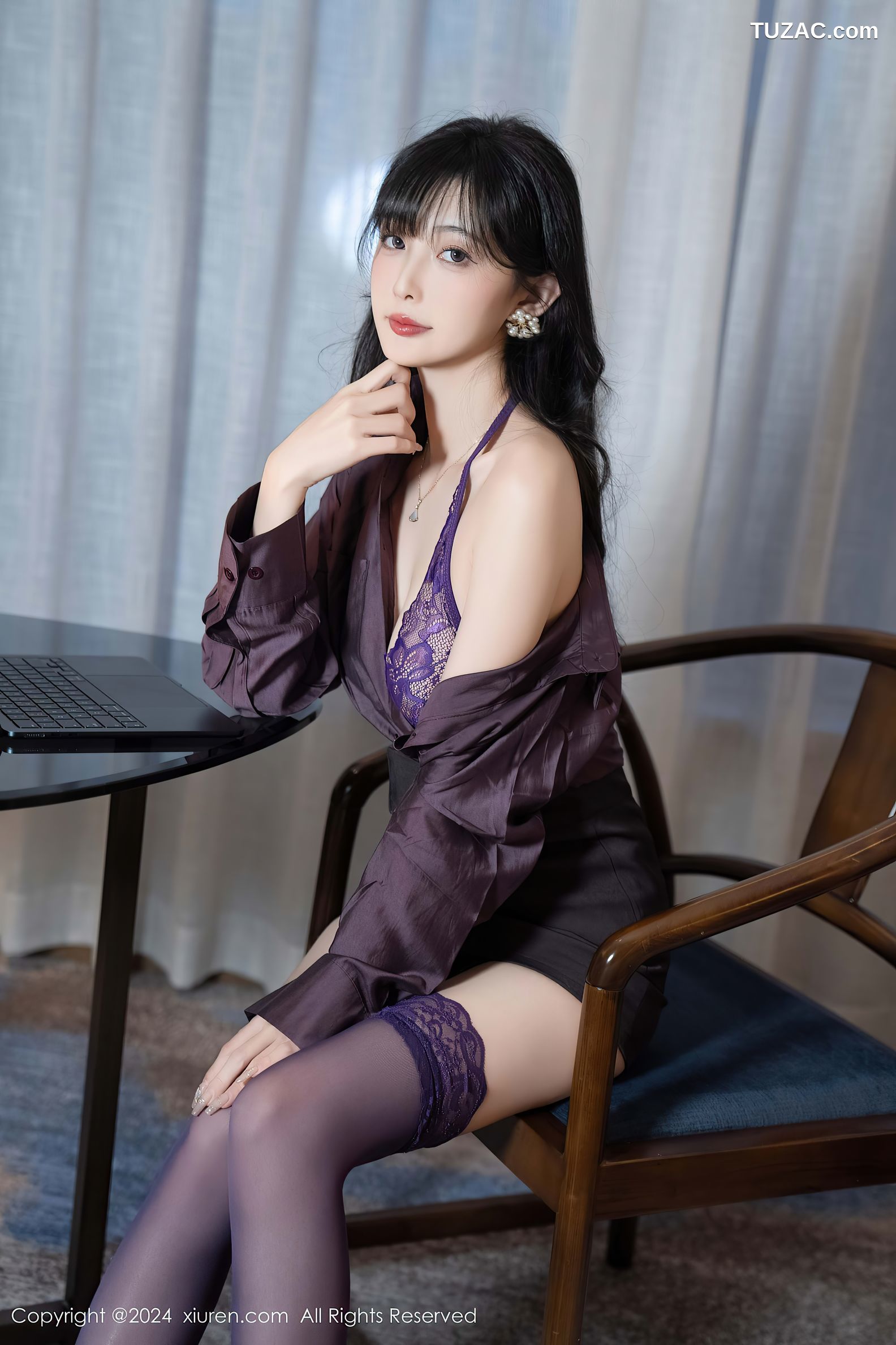 XiuRen秀人网-9428-林星阑-OL暗紫色衬衫黑短裙紫色蕾丝内衣-2024.11.11