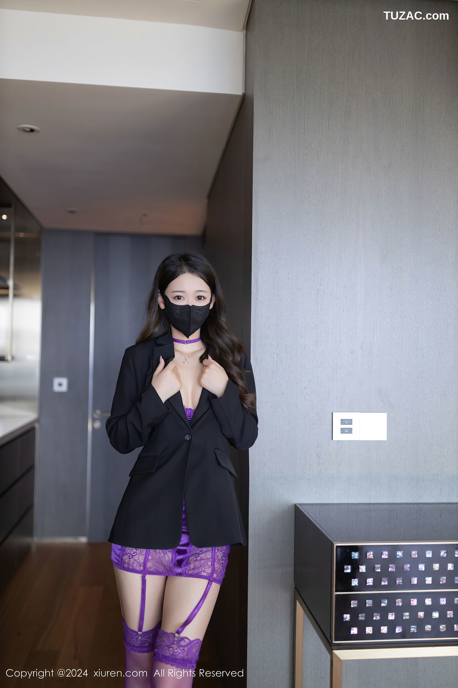 XiuRen秀人网-9429-唐安琪-紫色蕾丝内衣吊带袜-2024.11.11