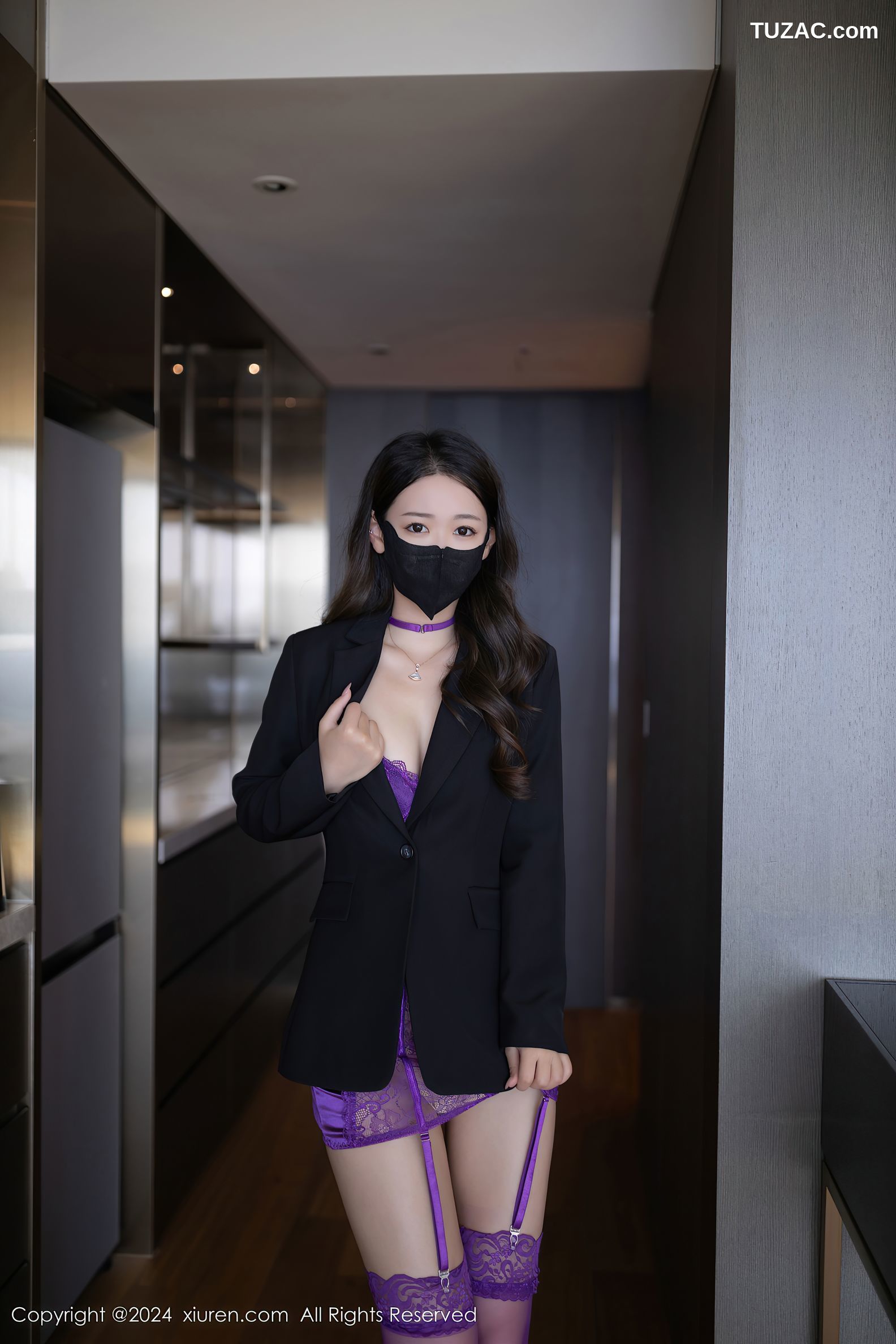 XiuRen秀人网-9429-唐安琪-紫色蕾丝内衣吊带袜-2024.11.11