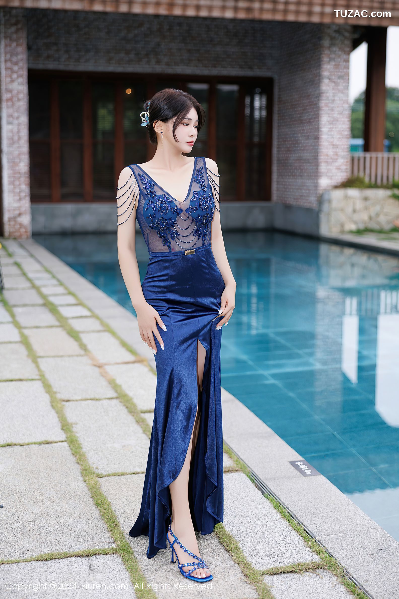 XiuRen秀人网-9435-凯竹Quinn-蓝色长裙蓝色内衣-2024.11.12