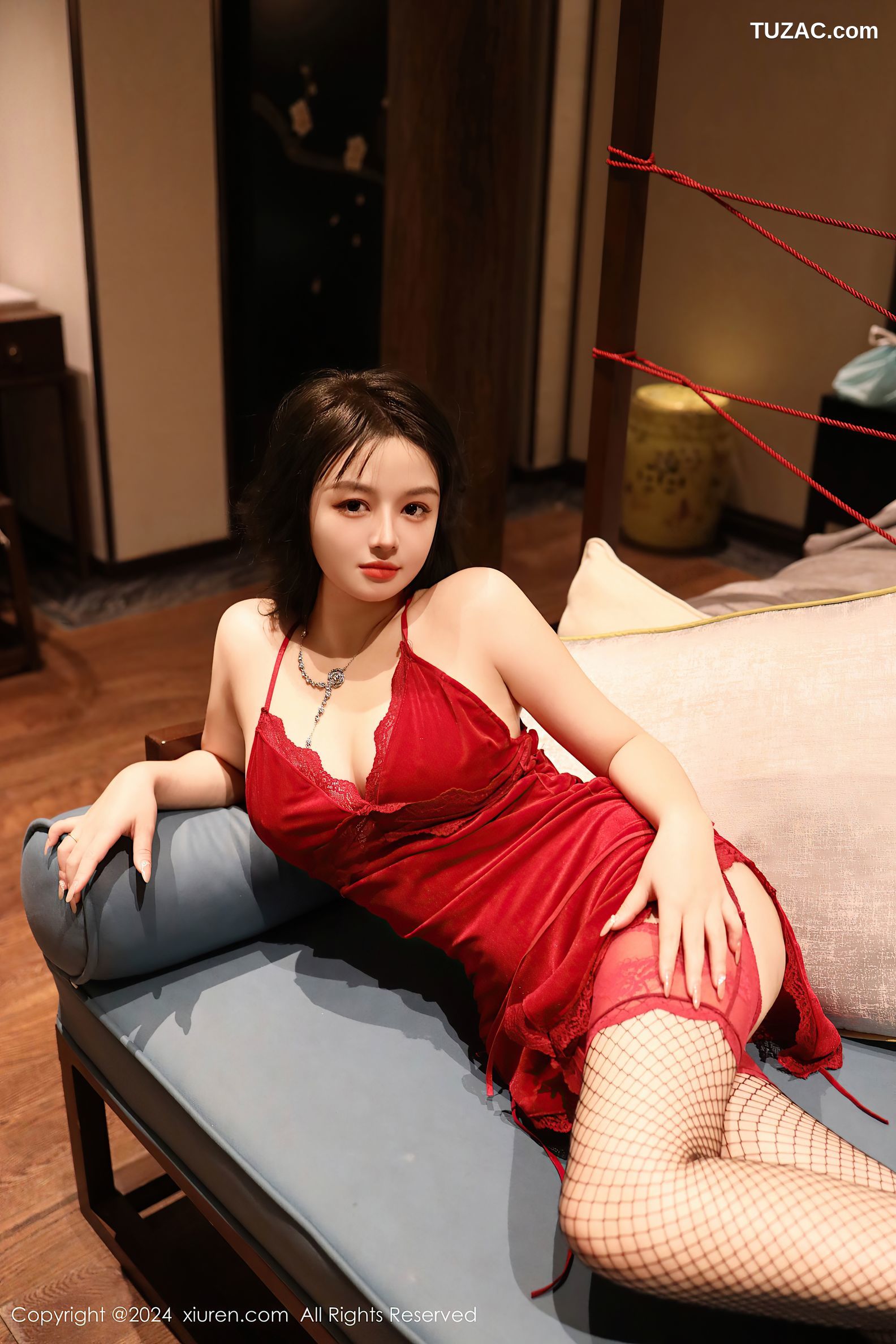 XiuRen秀人网-9461-沈思怡-红色睡裙网袜爆乳绑缚-2024.11.18