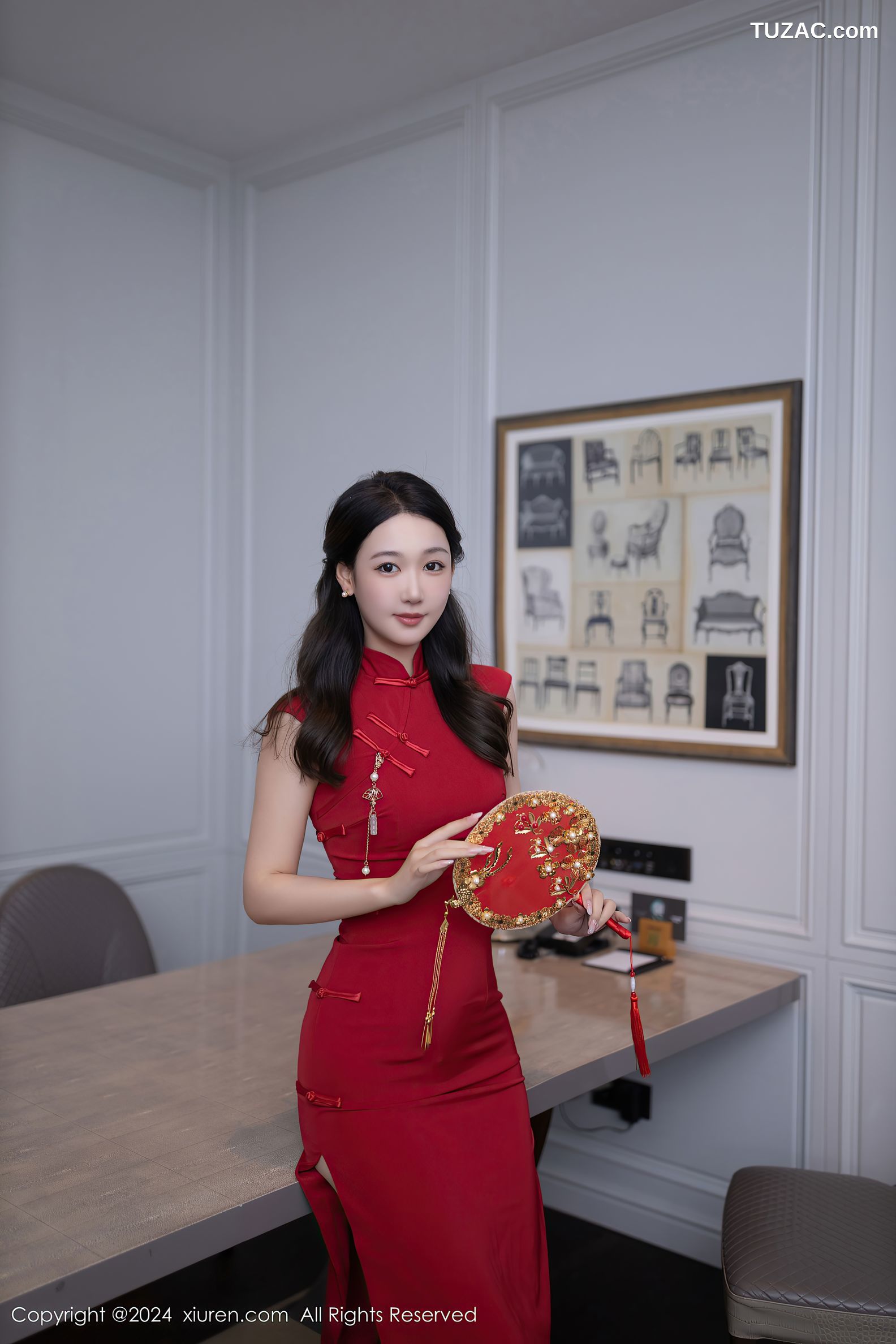 XiuRen秀人网-9463-唐安琪-红色旗袍粉红内衣-2024.11.18