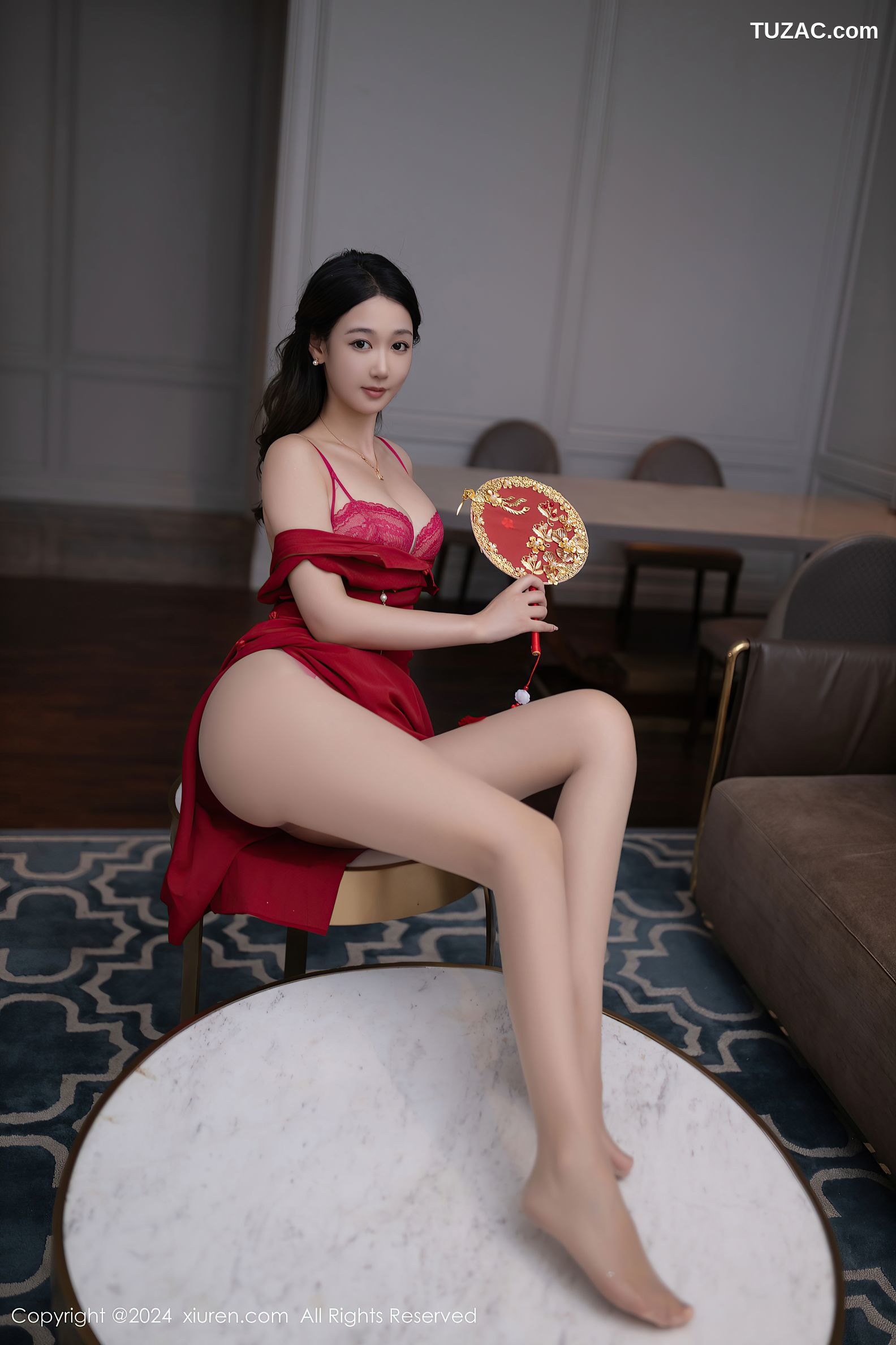 XiuRen秀人网-9463-唐安琪-红色旗袍粉红内衣-2024.11.18