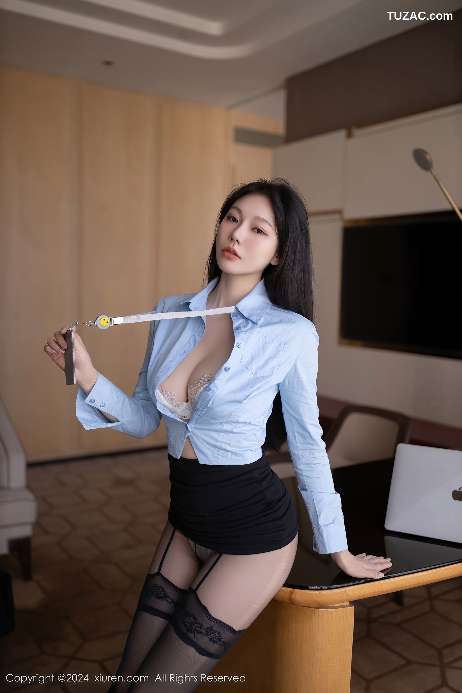 XiuRen秀人网-9469-安然anran-OL蓝衬衫黑短裙白内衣黑丝-2024.11.19