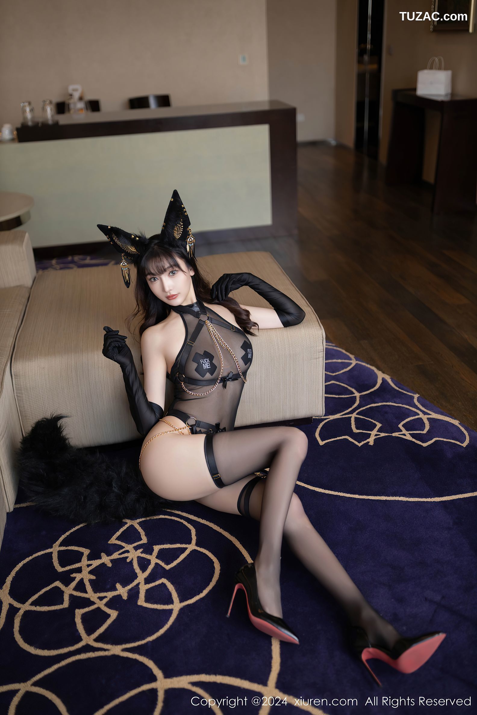 XiuRen秀人网-9483-陆萱萱-情趣轻透黑纱小狐狸黑丝爆乳-2024.11.21