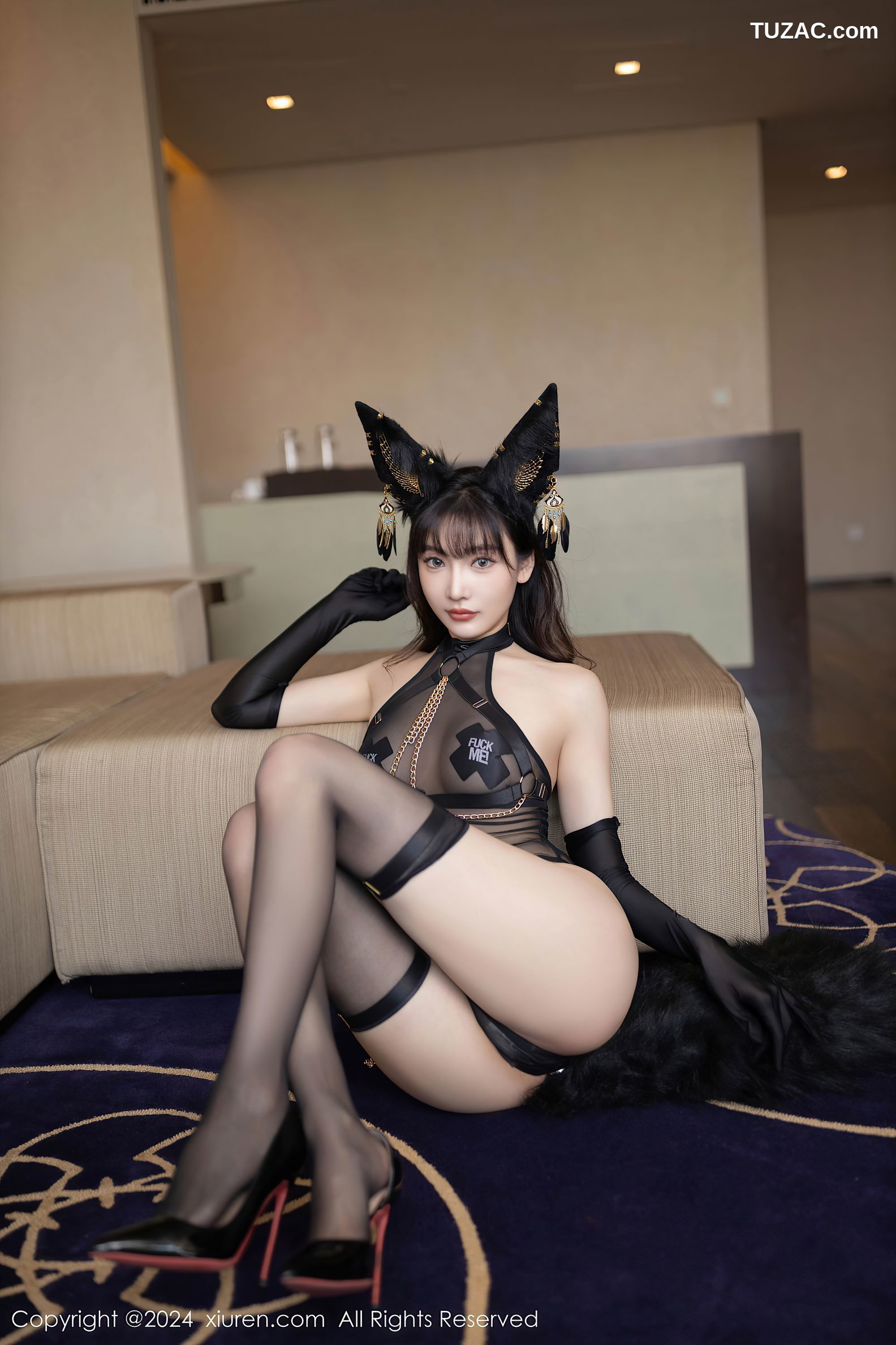 XiuRen秀人网-9483-陆萱萱-情趣轻透黑纱小狐狸黑丝爆乳-2024.11.21