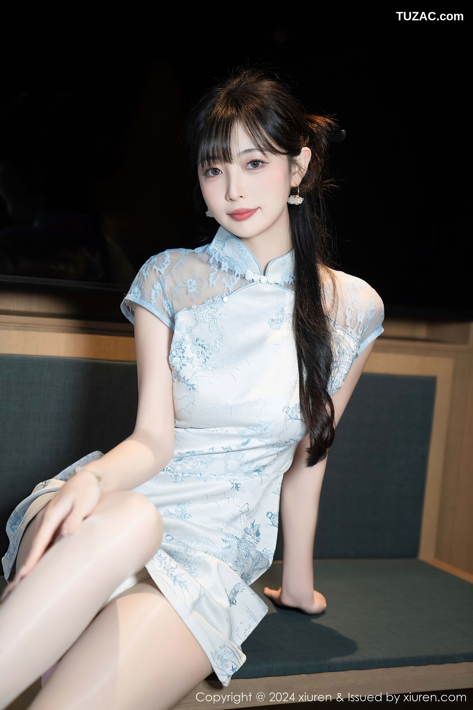 XiuRen秀人网-9487-林星阑-淡蓝旗袍-白色内衣丁字裤-2024.11.22