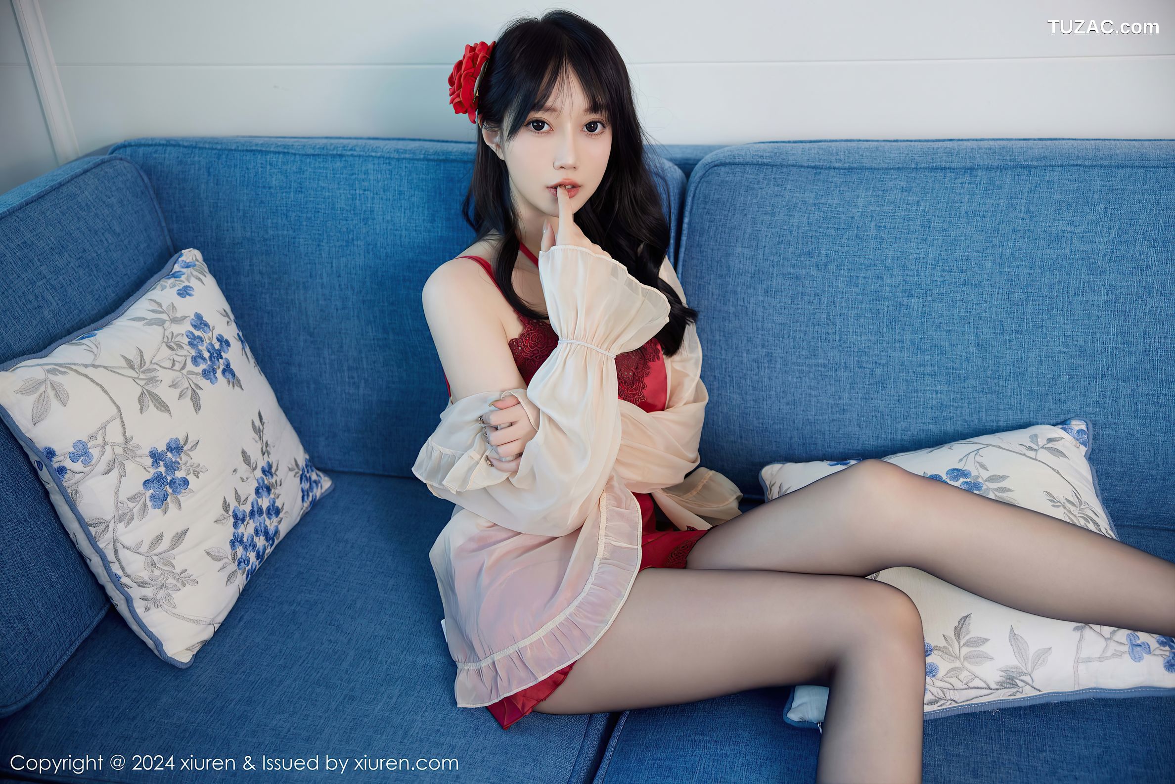 XiuRen秀人网-9488-玥儿玥er-红色睡裙红色内衣黑丝-2024.11.22