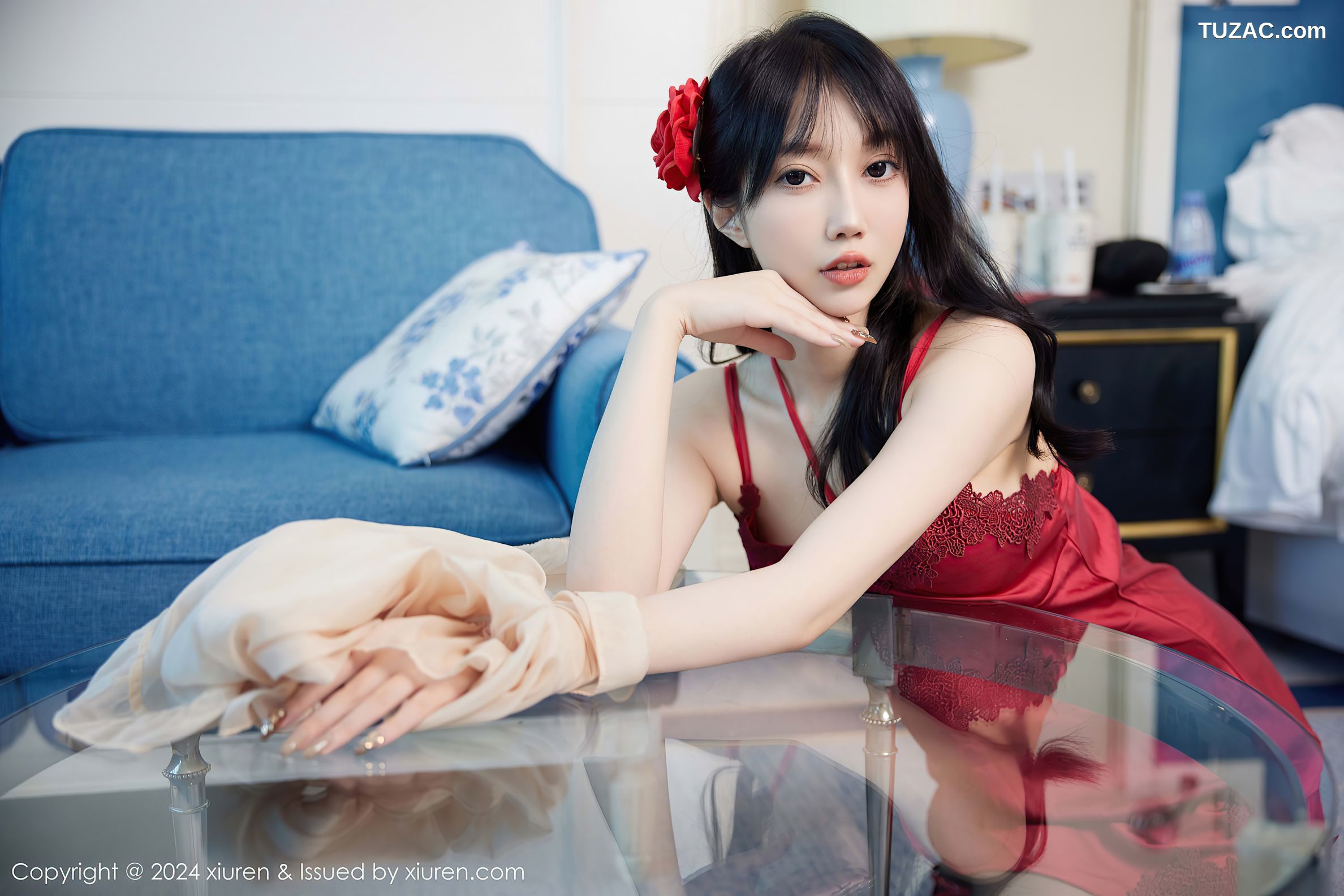 XiuRen秀人网-9488-玥儿玥er-红色睡裙红色内衣黑丝-2024.11.22