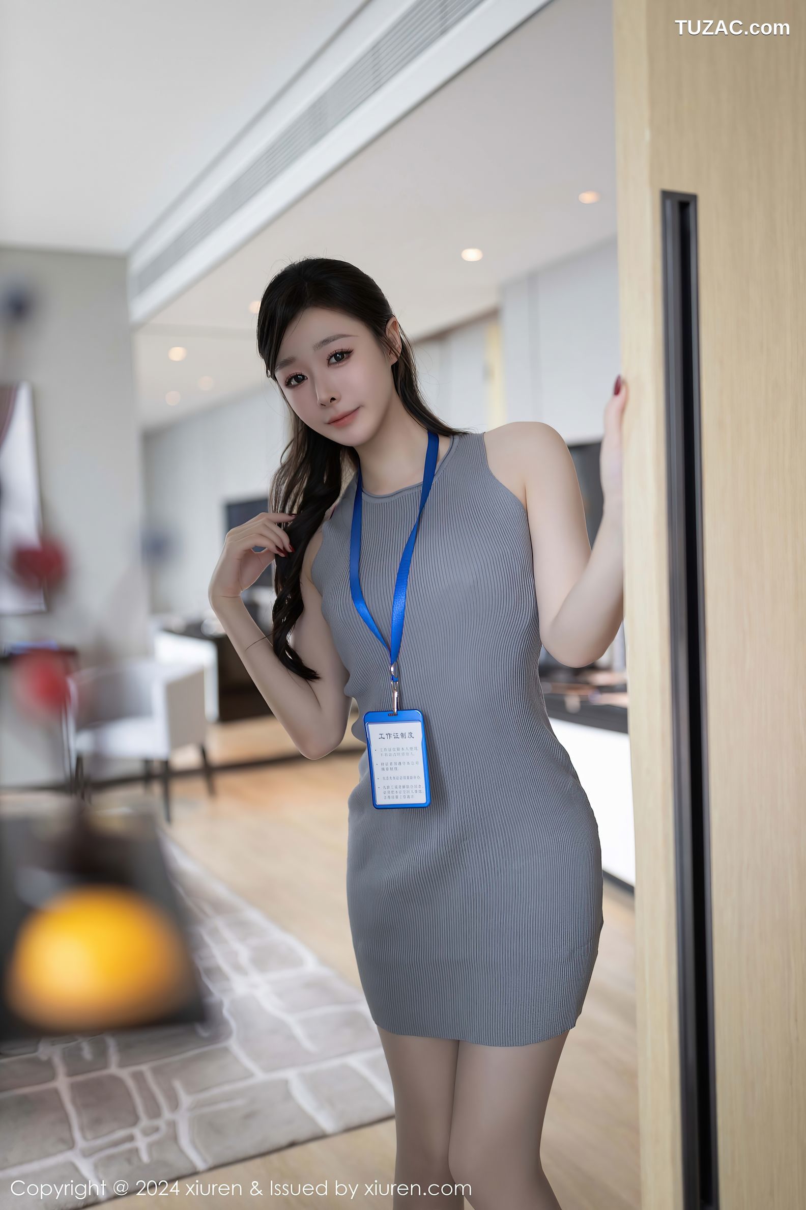 XiuRen秀人网-9493-小逗逗-OL灰色针织连衣短裙紫色内衣-2024.11.22