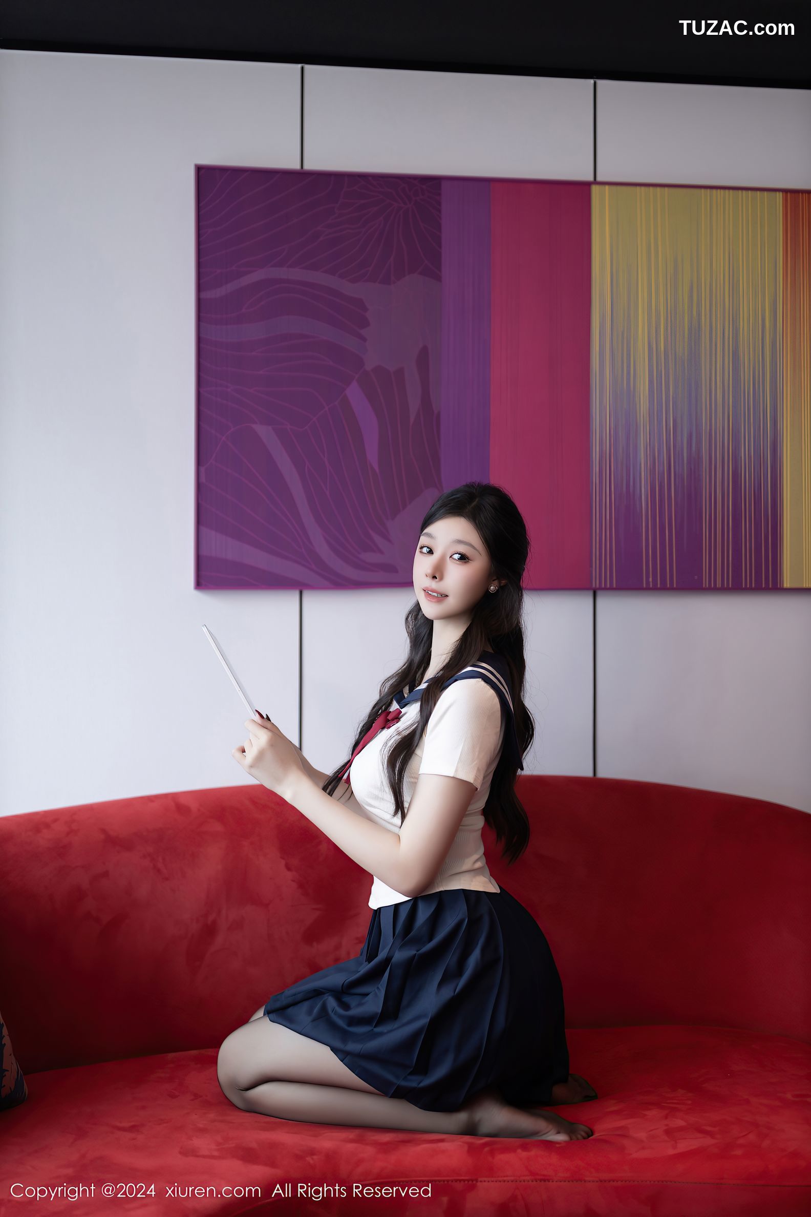 XiuRen秀人网-9530-小逗逗-水手T深蓝短裙学生服黑丝-2024.11.29